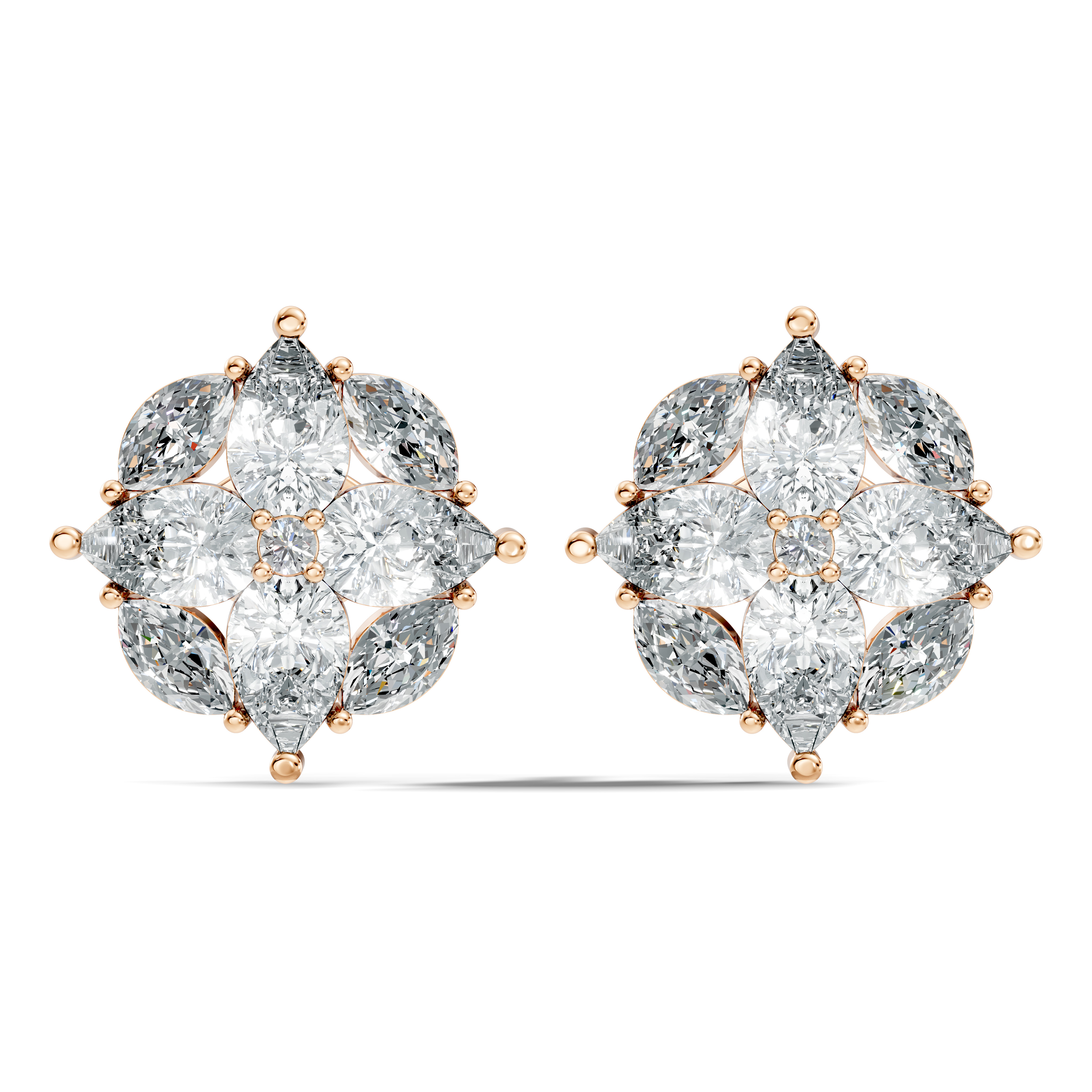 Pear, Marquise & Round Floral Snowflake Diamond Cluster Stud
