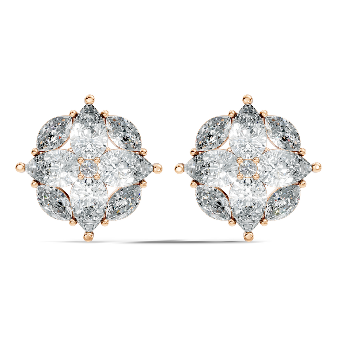 Pear, Marquise & Round Floral Snowflake Diamond Cluster Stud
