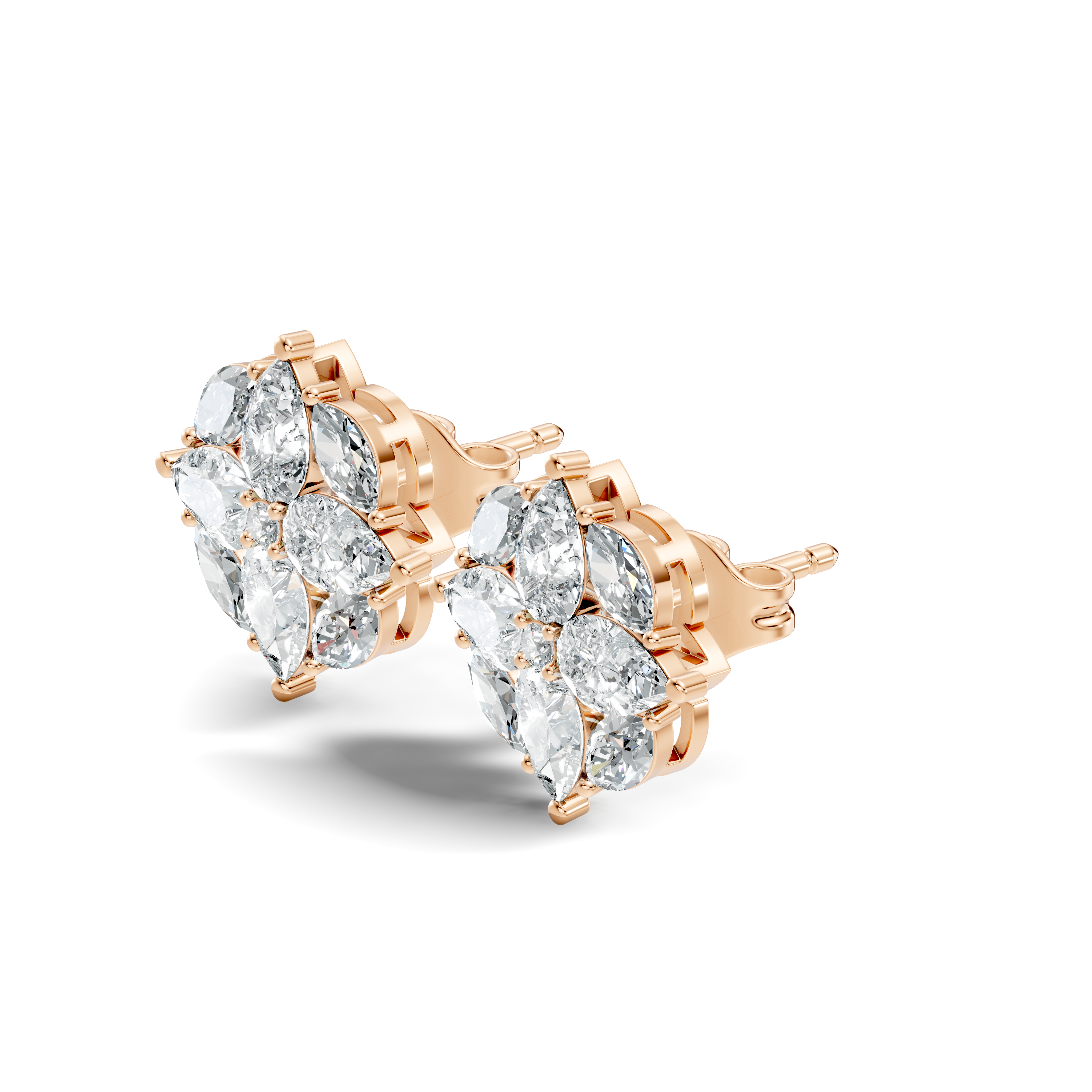 Pear, Marquise & Round Floral Snowflake Diamond Cluster Stud