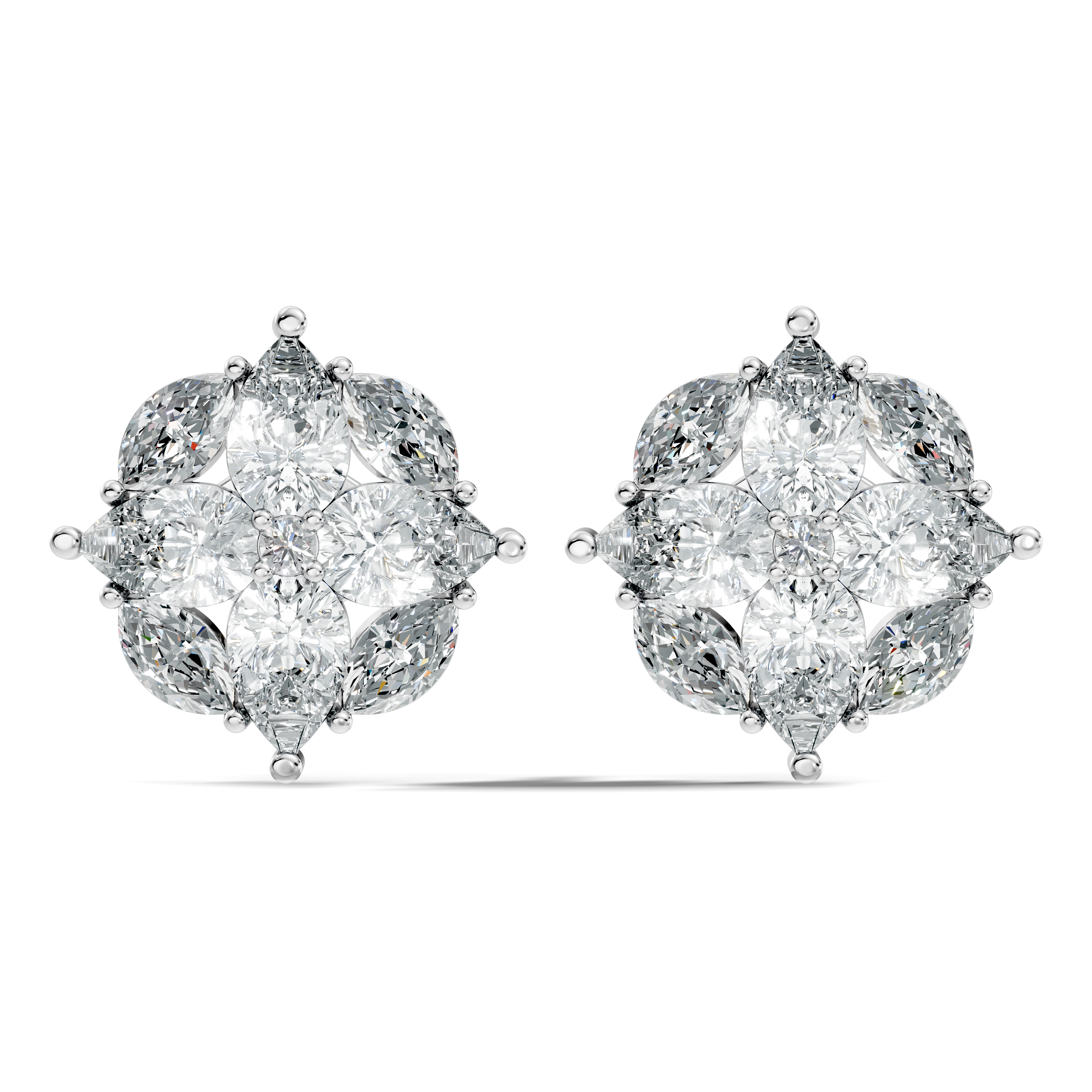 Pear, Marquise & Round Floral Snowflake Diamond Cluster Stud