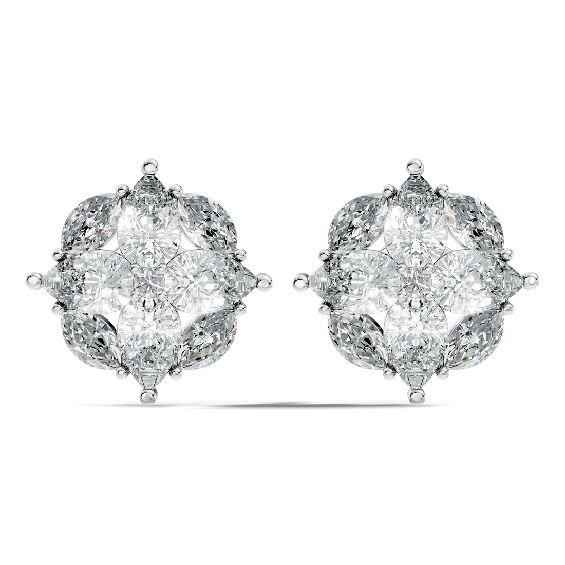 Pear, Marquise & Round Floral Snowflake Diamond Cluster Stud
