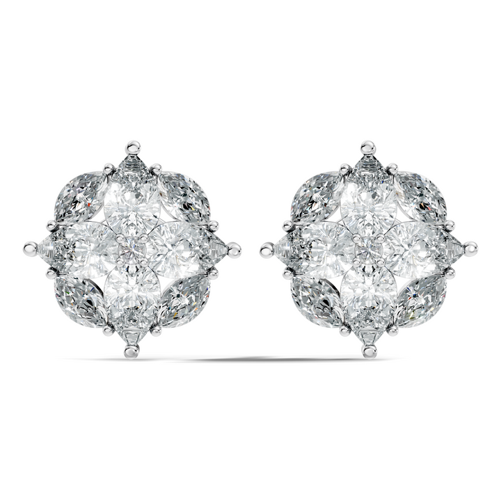 Pear, Marquise & Round Floral Snowflake Diamond Cluster Stud