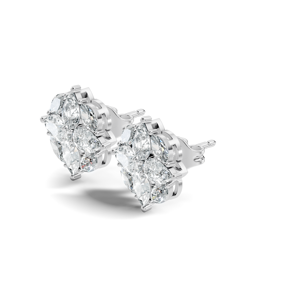 Pear, Marquise & Round Floral Snowflake Diamond Cluster Stud