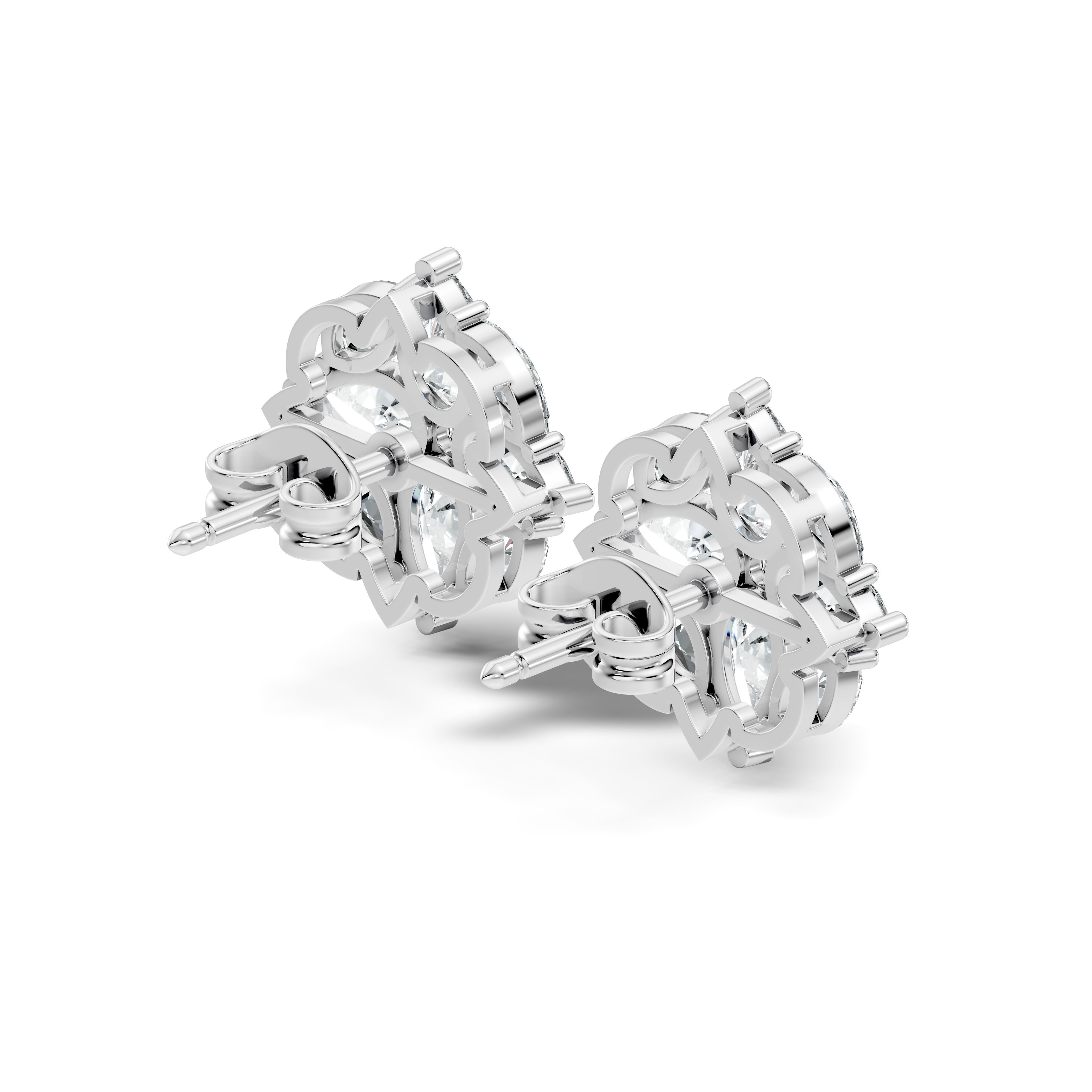 Pear, Marquise & Round Floral Snowflake Diamond Cluster Stud