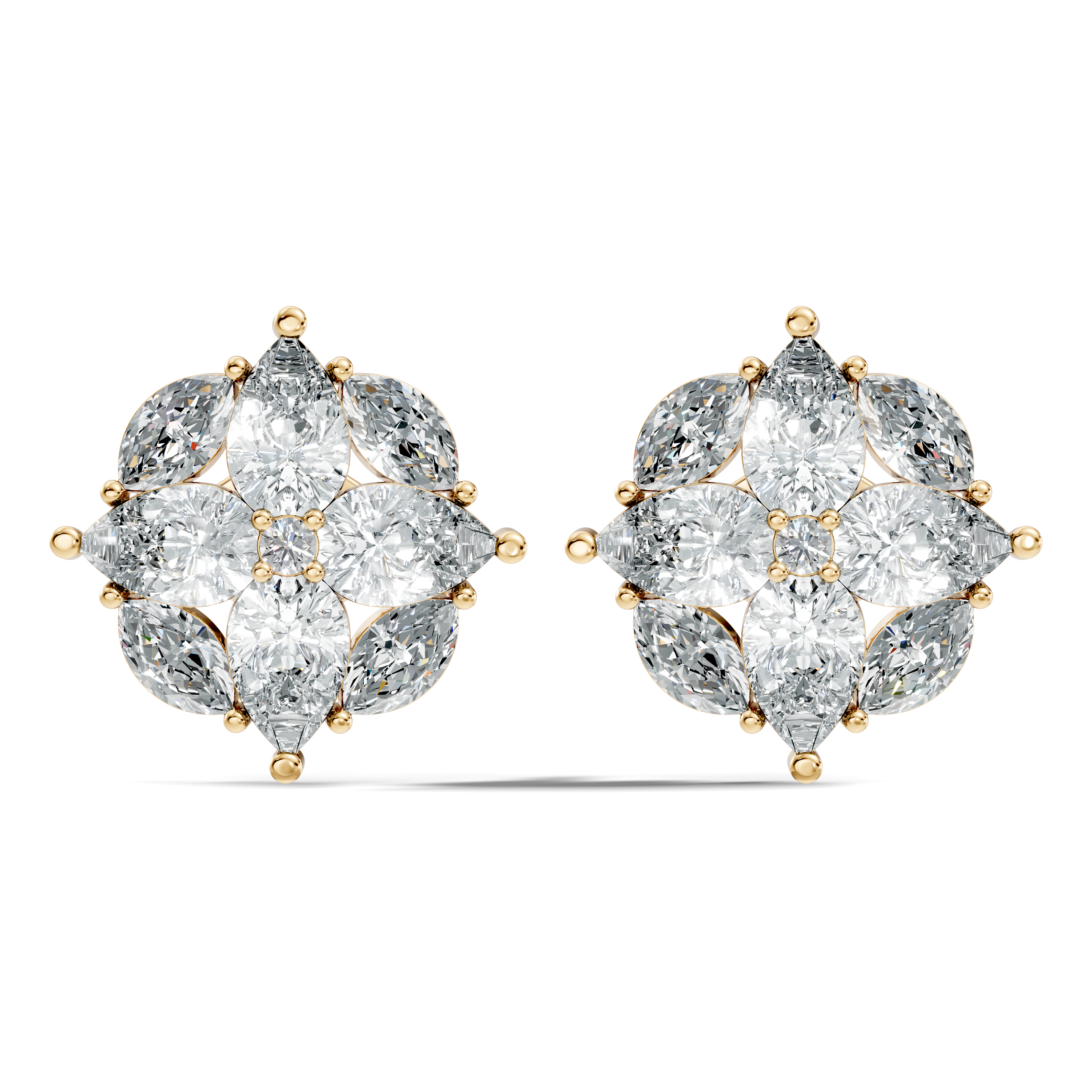 Pear, Marquise & Round Floral Snowflake Diamond Cluster Stud