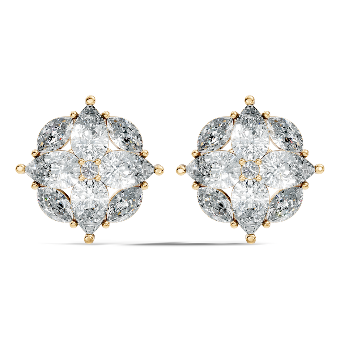 Pear, Marquise & Round Floral Snowflake Diamond Cluster Stud