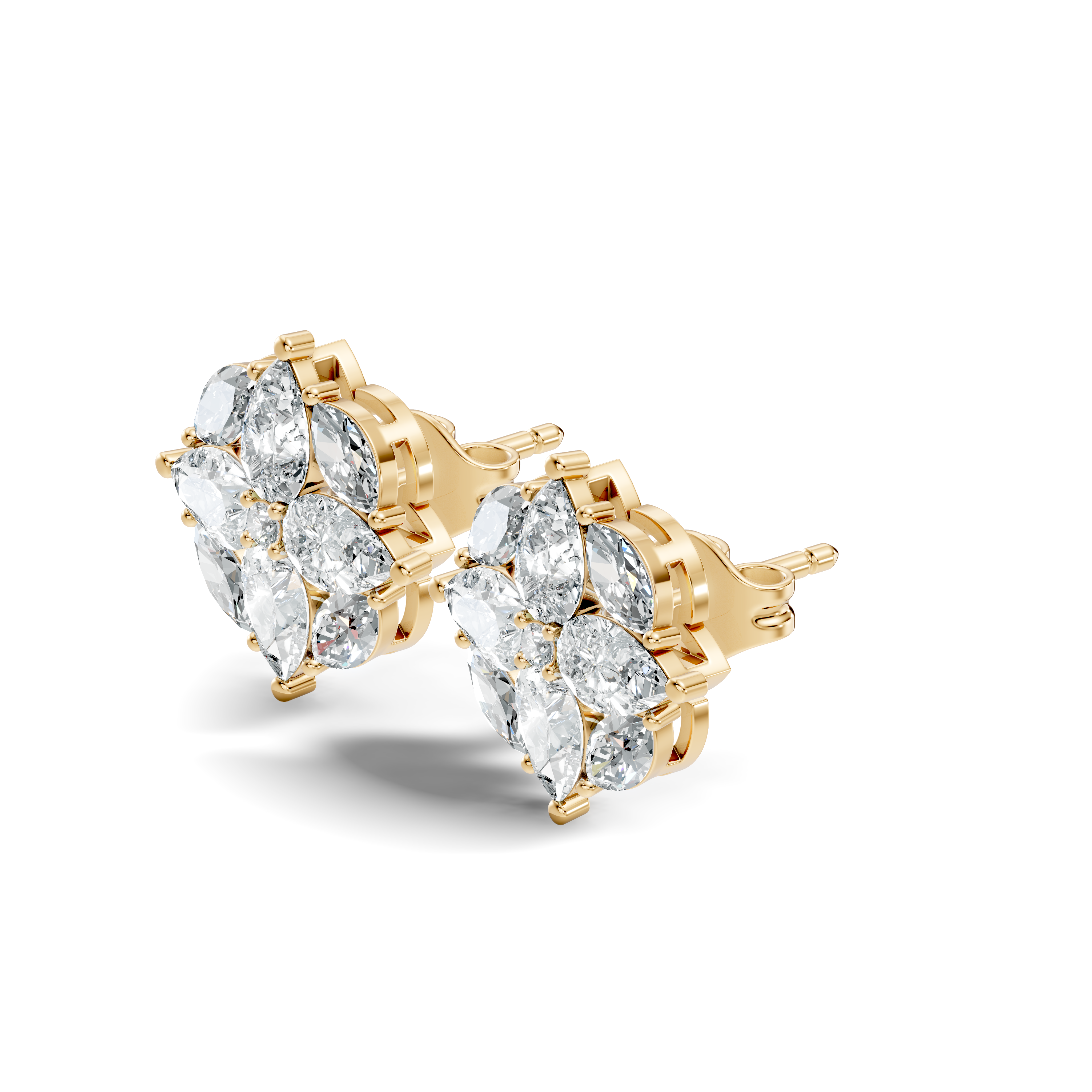 Pear, Marquise & Round Floral Snowflake Diamond Cluster Stud
