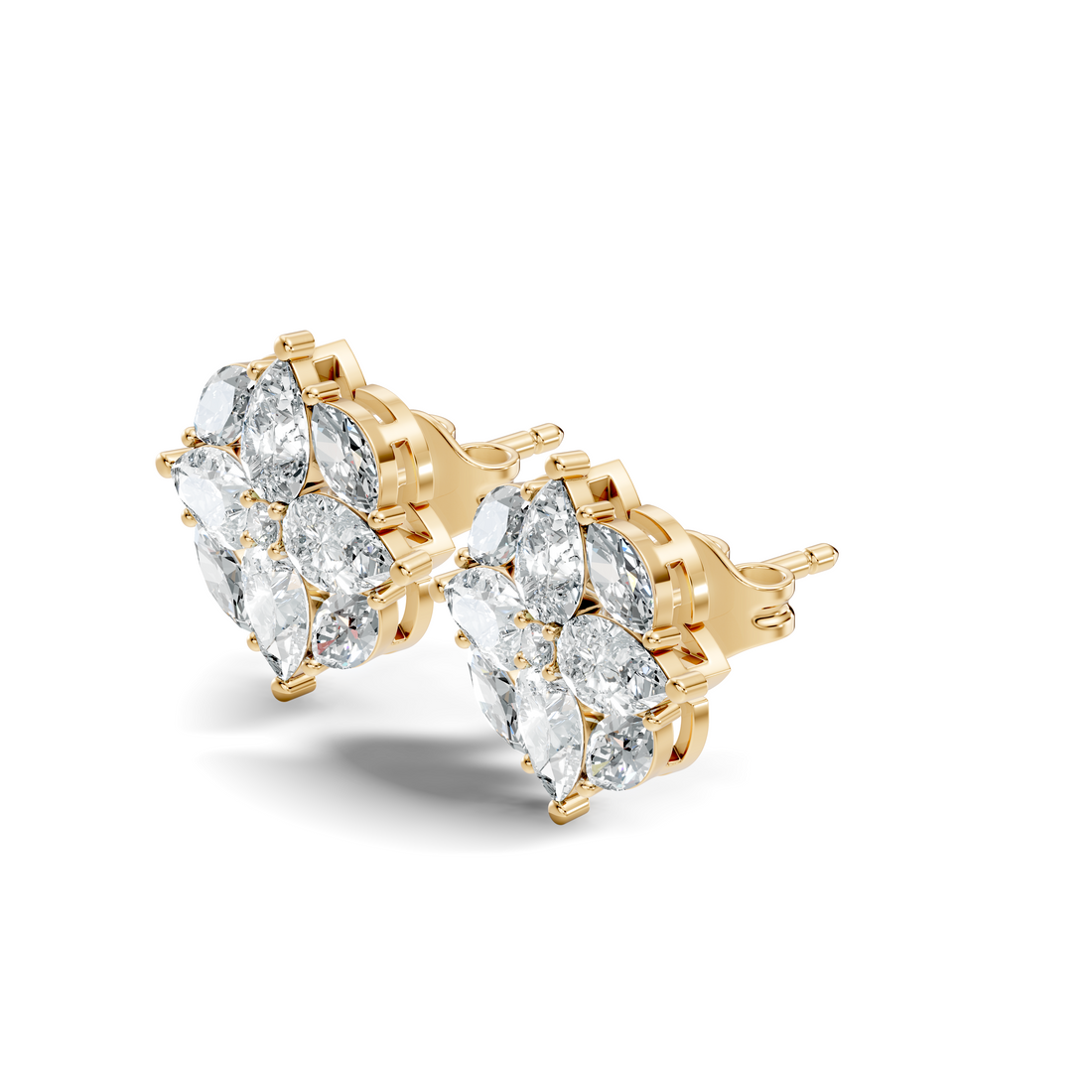 Pear, Marquise & Round Floral Snowflake Diamond Cluster Stud