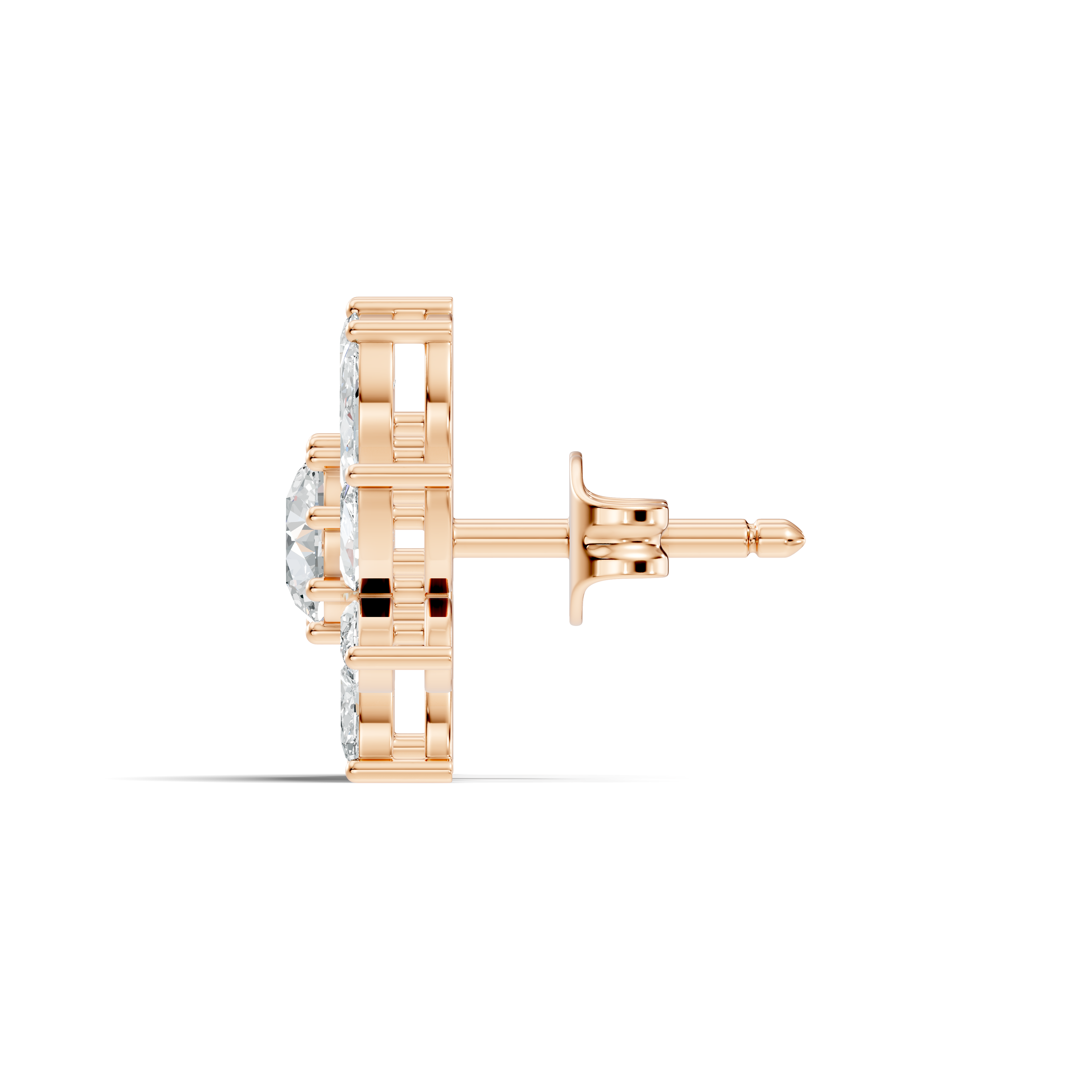 Round & Marquise Pinwheel Floral Diamond Cluster Stud
