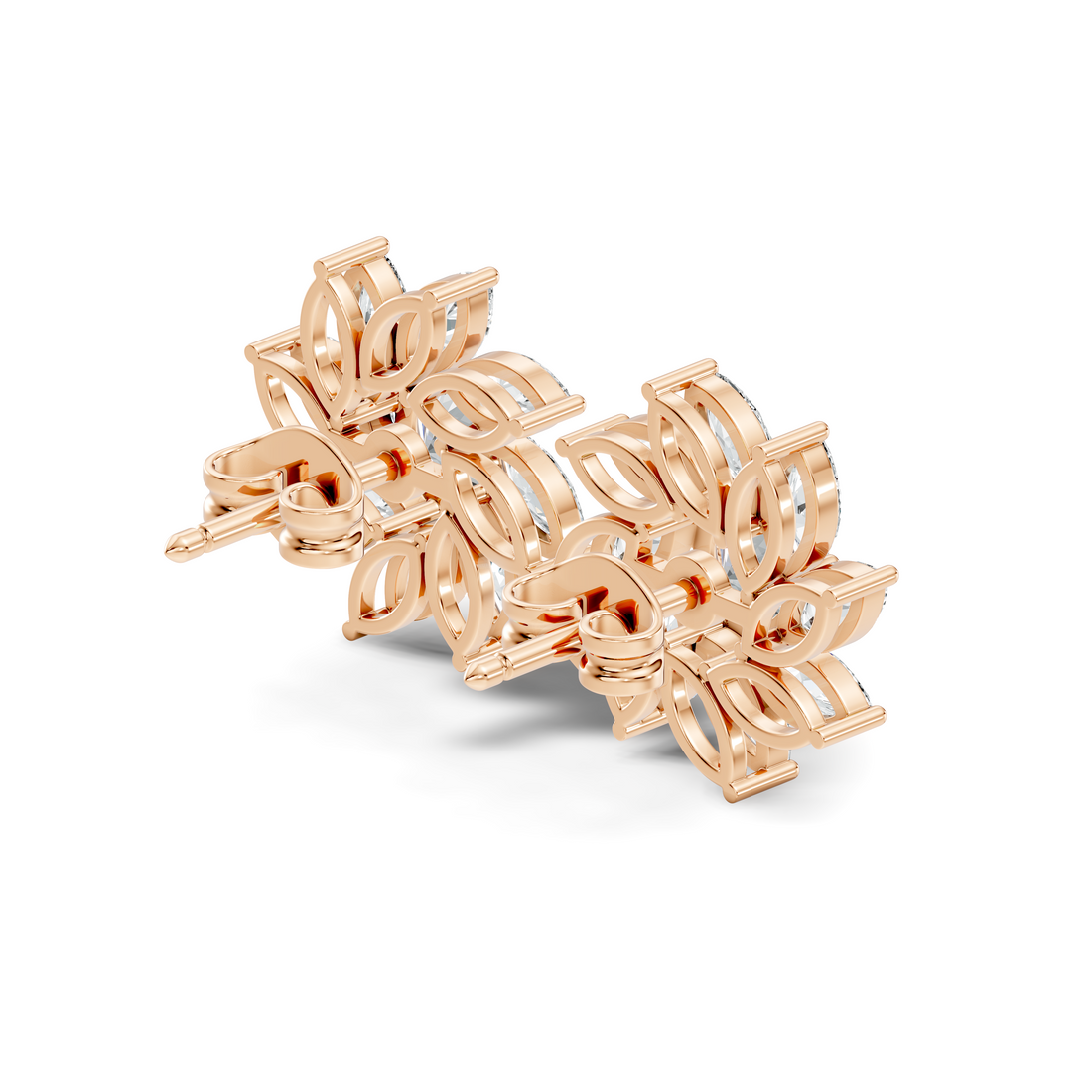 Round & Marquise Pinwheel Floral Diamond Cluster Stud