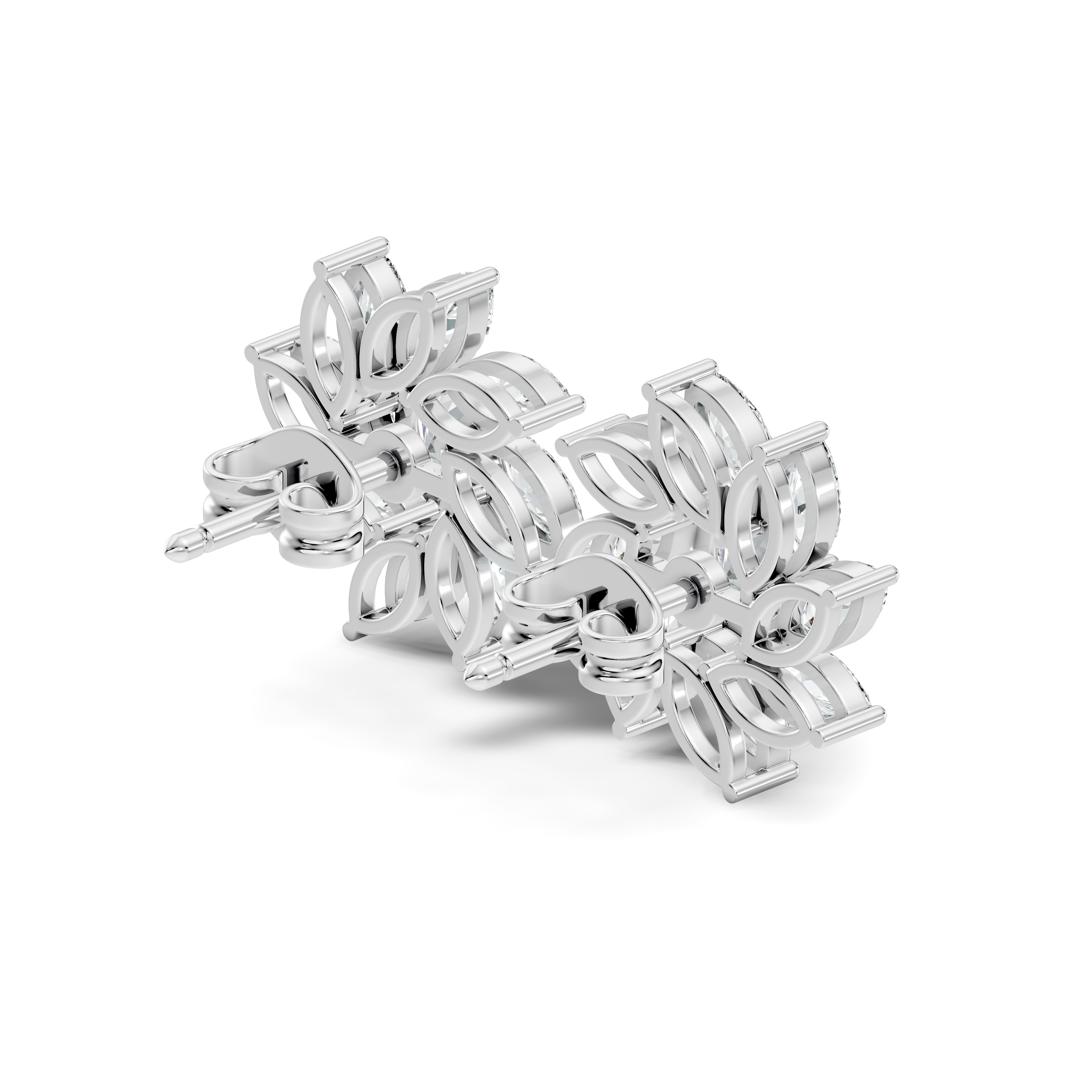 Round & Marquise Pinwheel Floral Diamond Cluster Stud