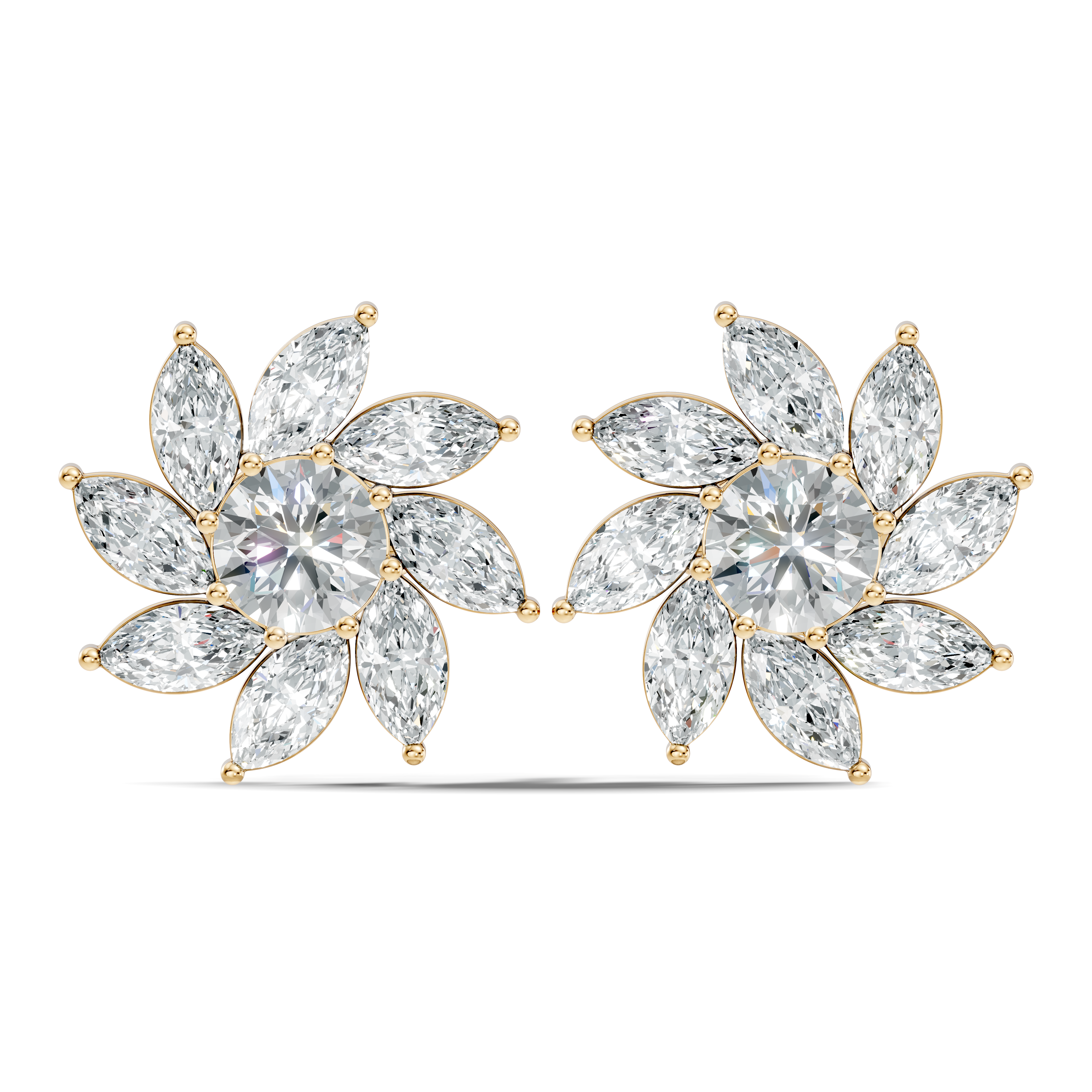 Round & Marquise Pinwheel Floral Diamond Cluster Stud