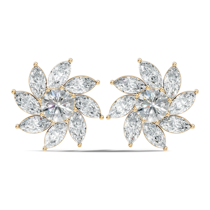 Round & Marquise Pinwheel Floral Diamond Cluster Stud