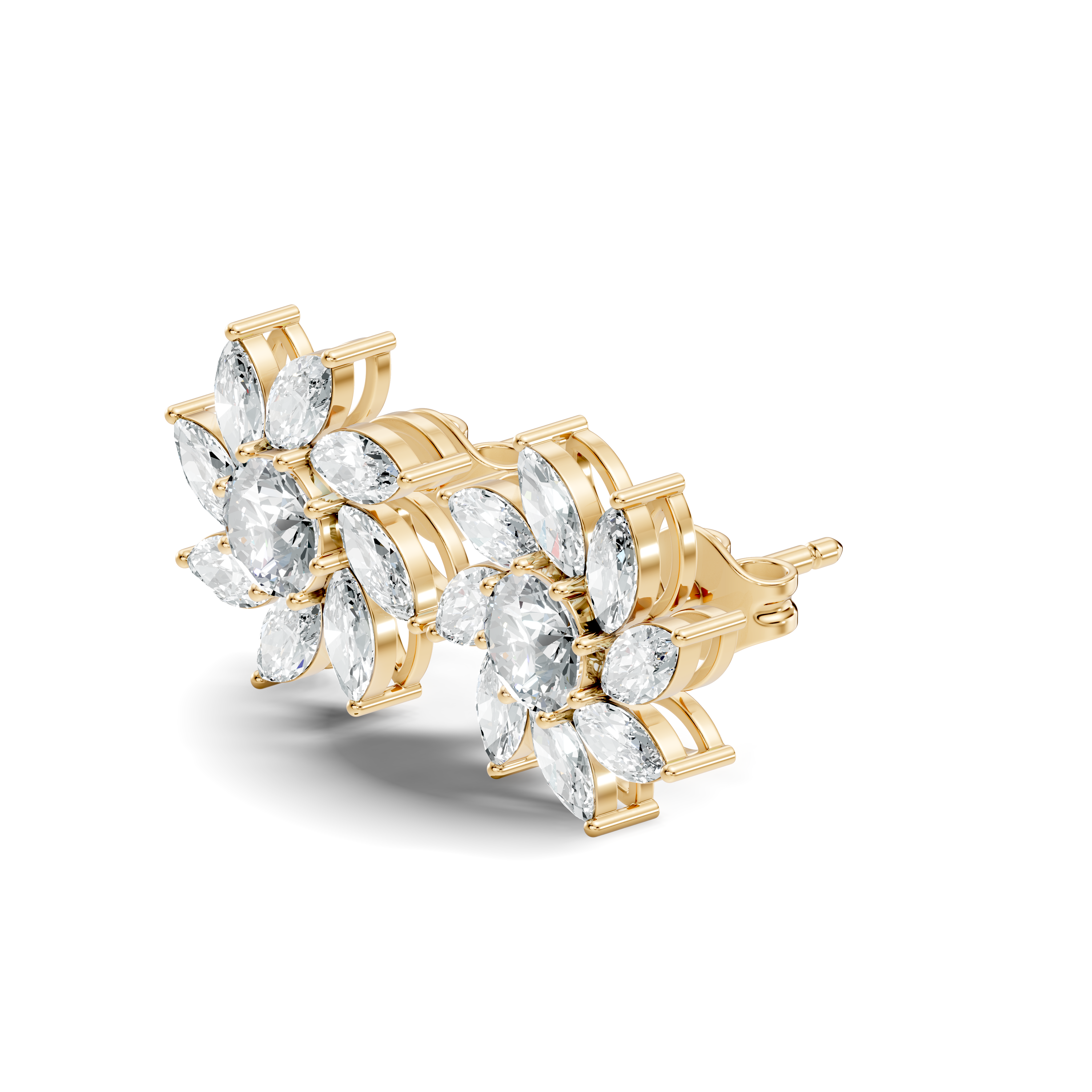 Round & Marquise Pinwheel Floral Diamond Cluster Stud