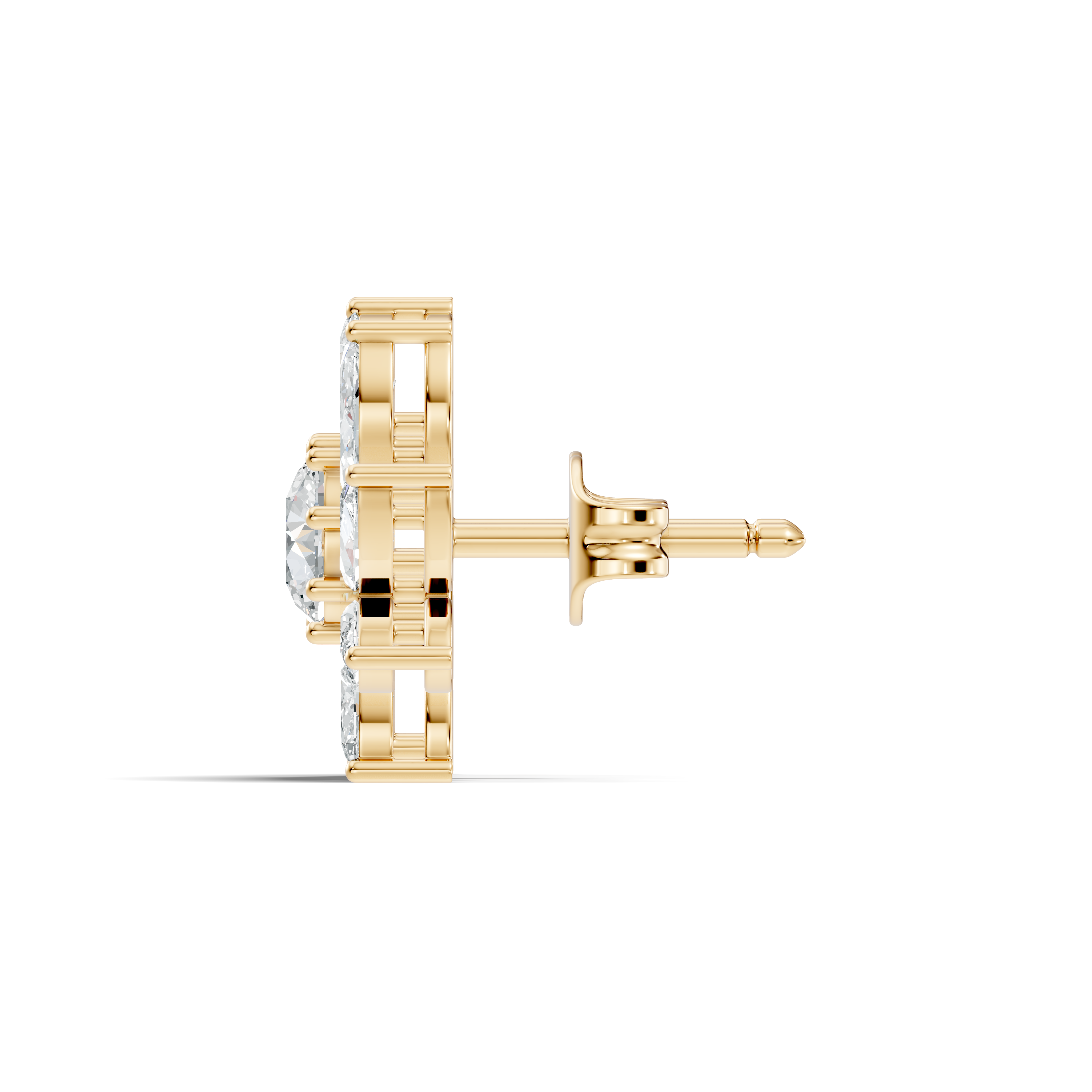 Round & Marquise Pinwheel Floral Diamond Cluster Stud