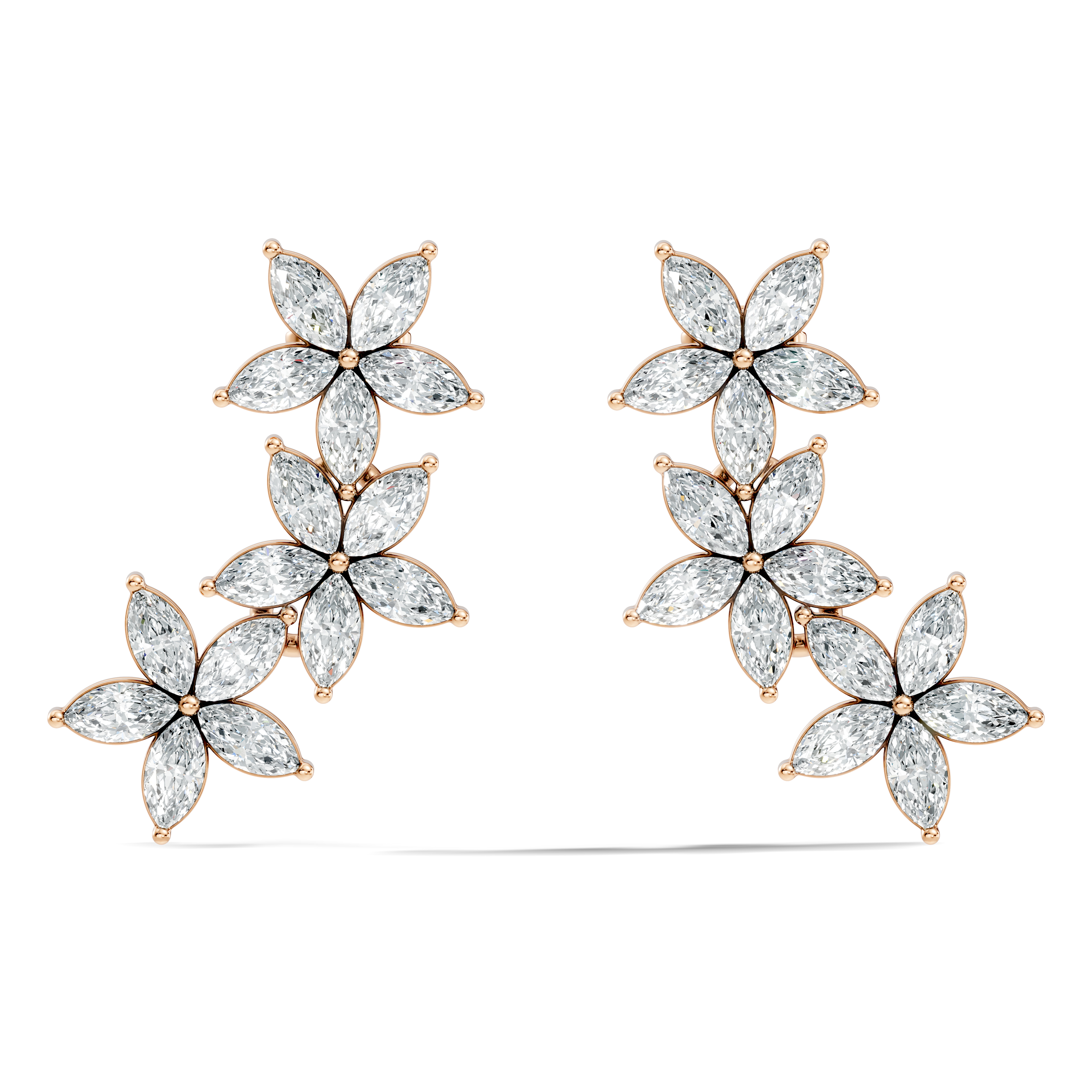 Triple Floral Marquise Diamond Ear Climber Earrings