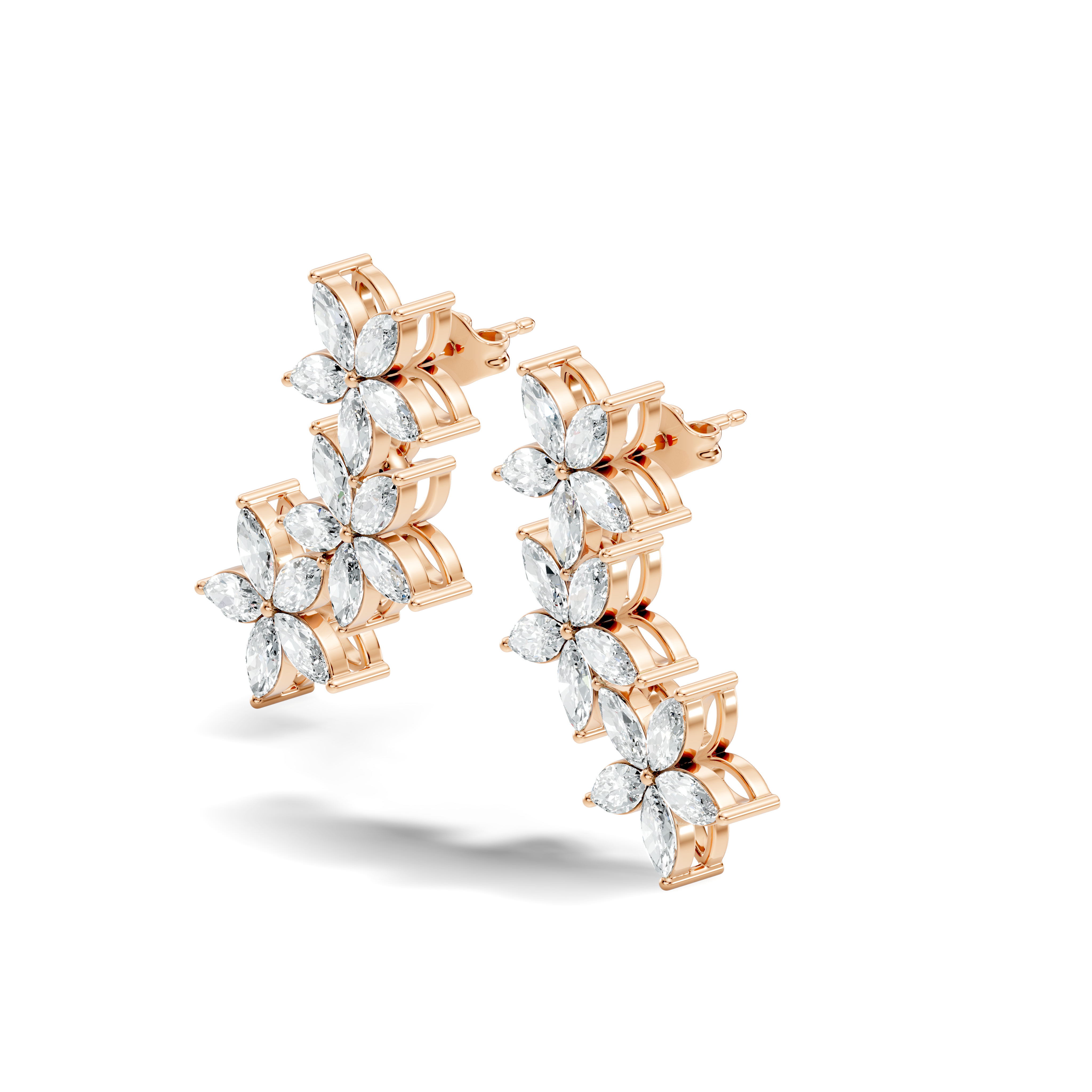 Triple Floral Marquise Diamond Ear Climber Earrings
