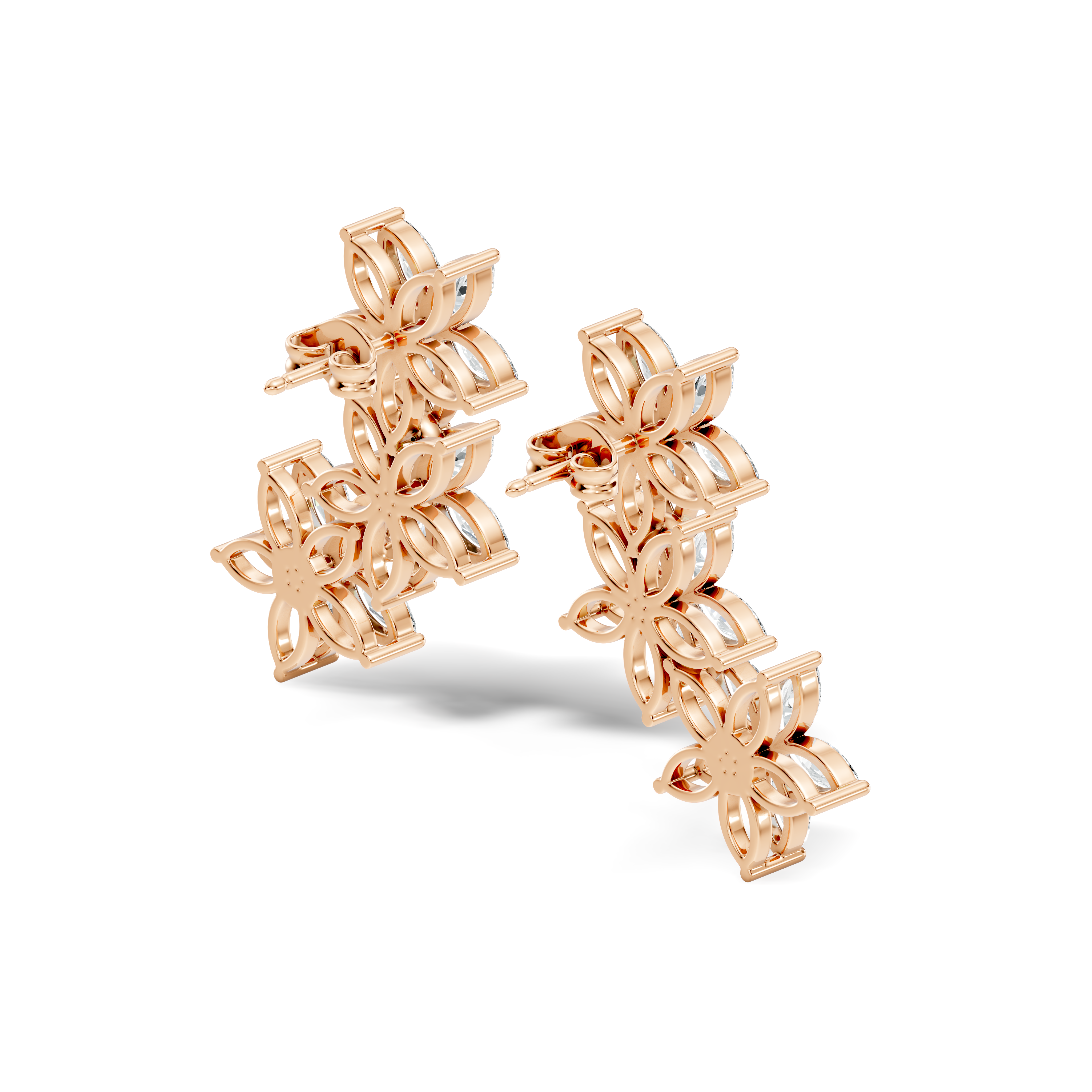 Triple Floral Marquise Diamond Ear Climber Earrings