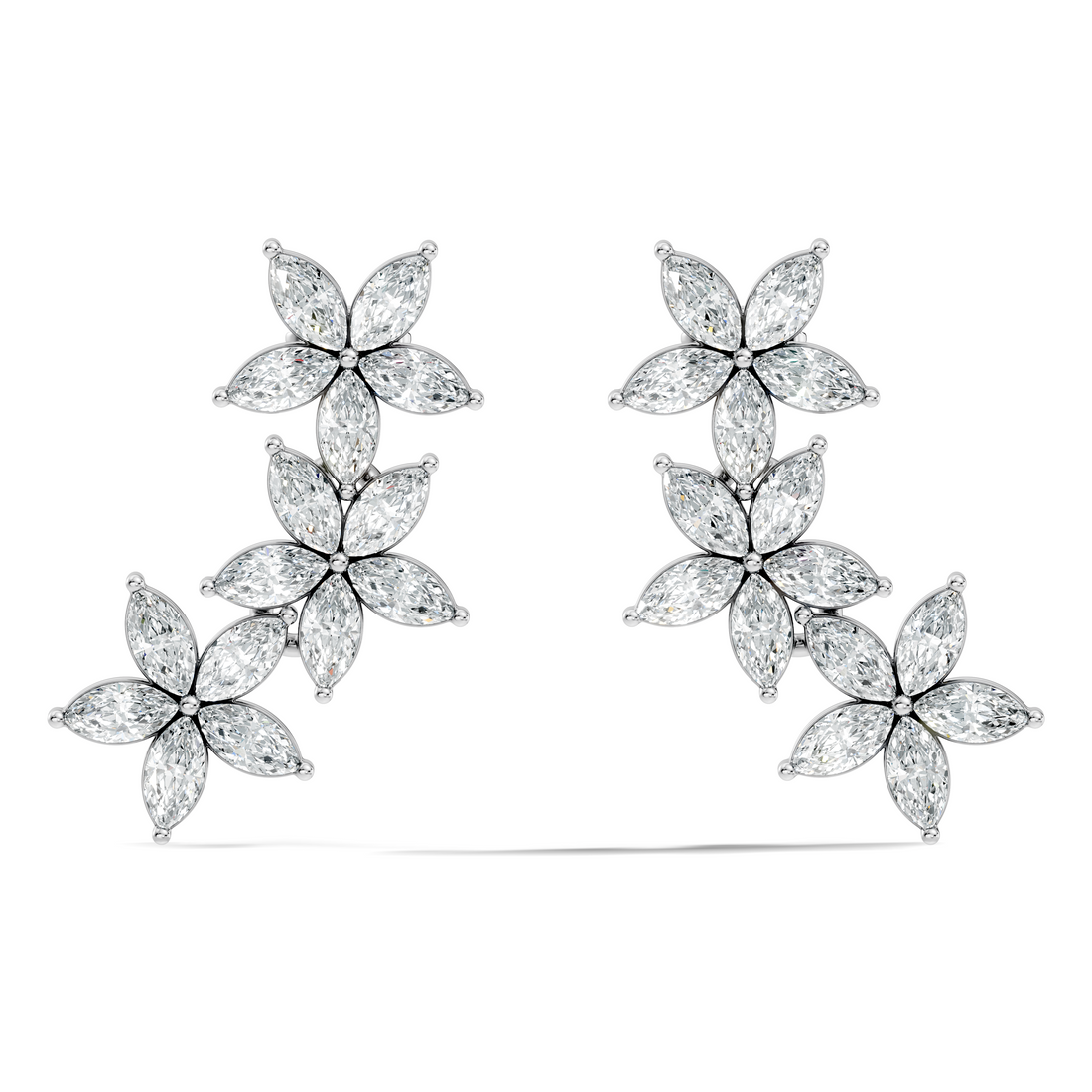 Triple Floral Marquise Diamond Ear Climber Earrings