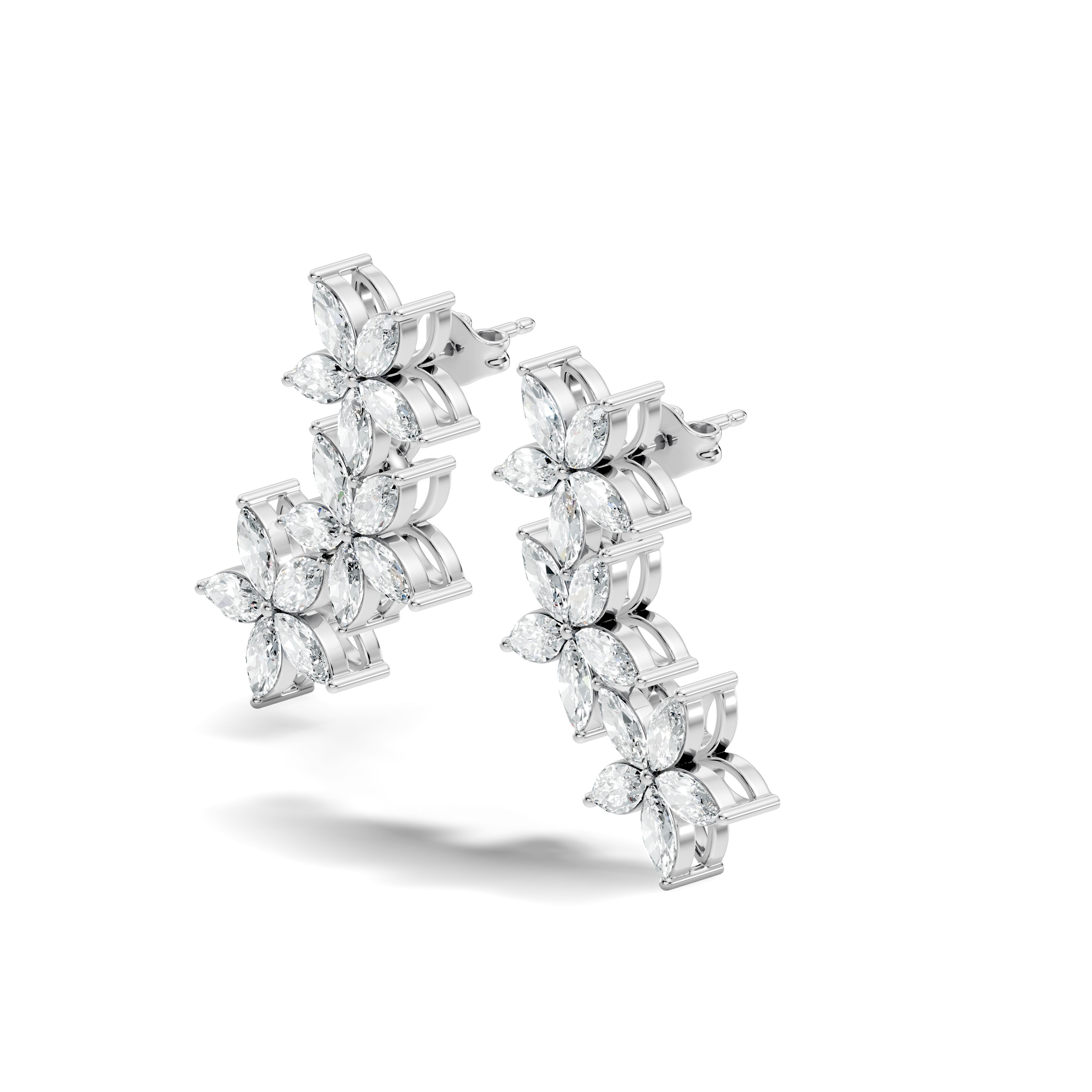 Triple Floral Marquise Diamond Ear Climber Earrings
