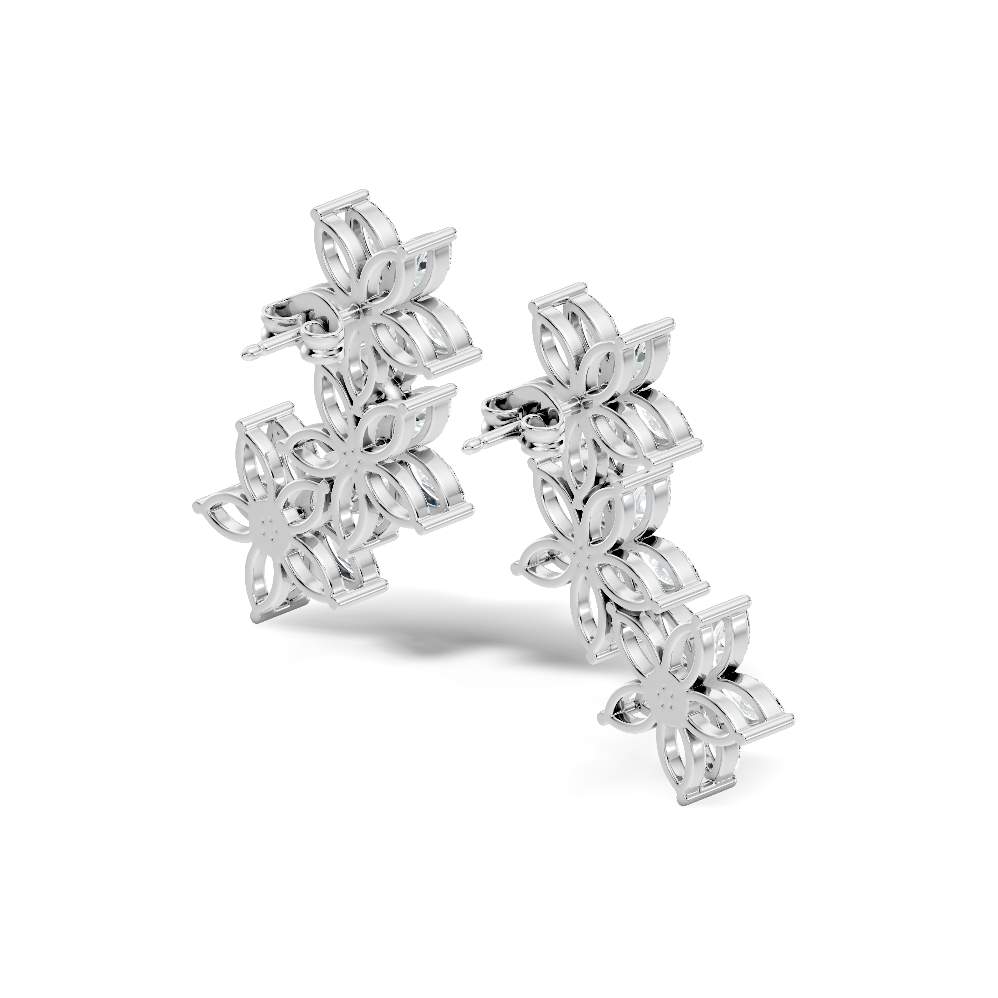 Triple Floral Marquise Diamond Ear Climber Earrings