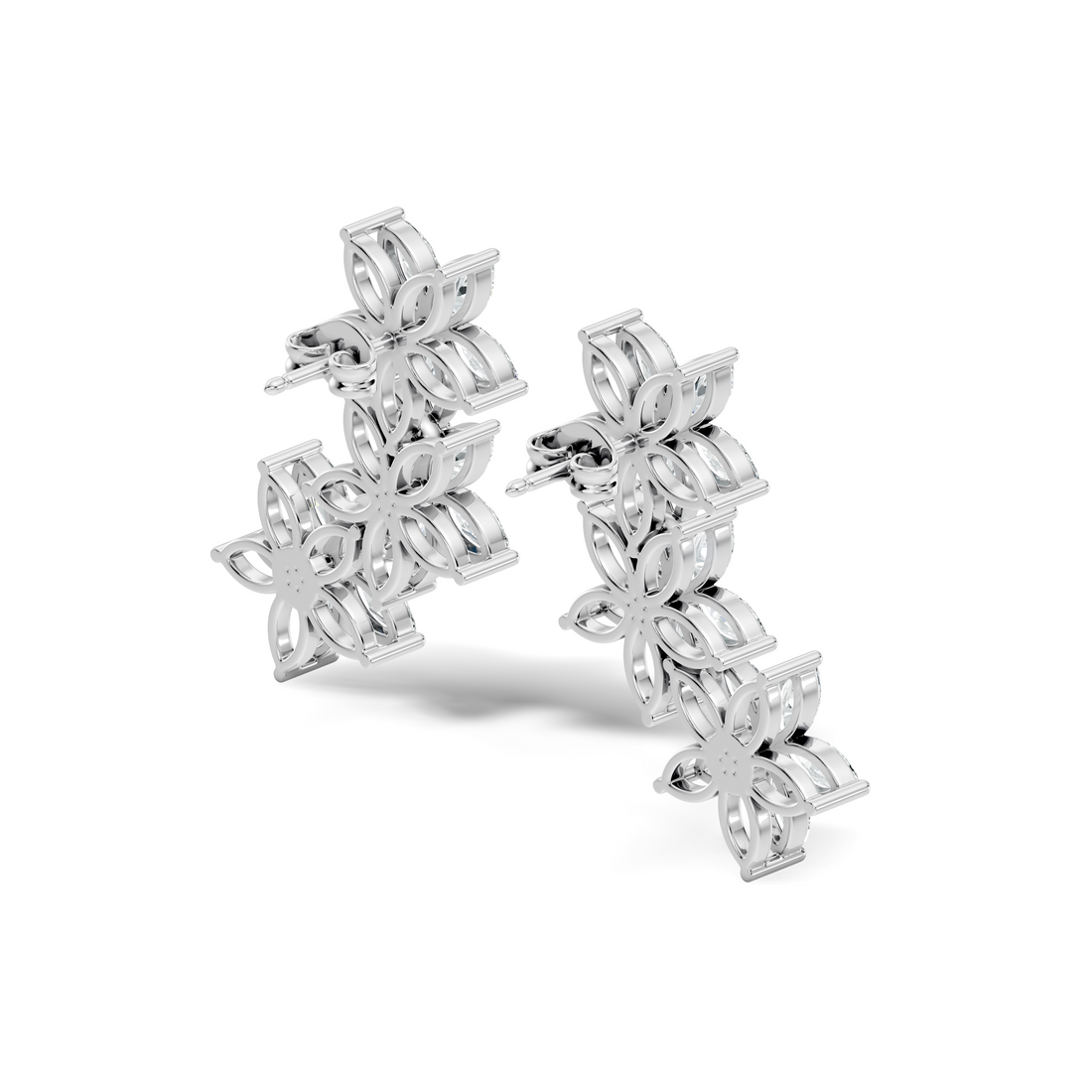 Triple Floral Marquise Diamond Ear Climber Earrings