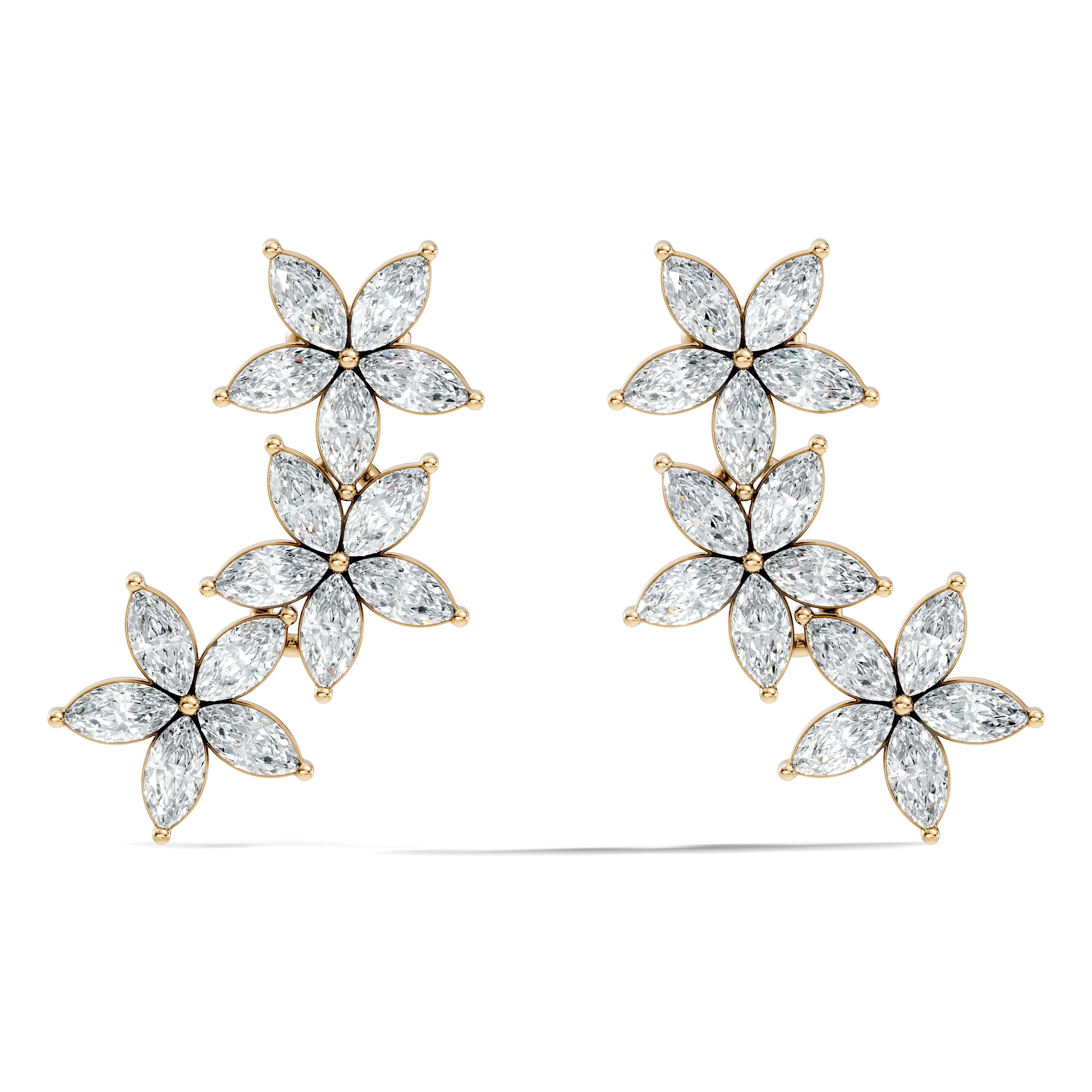 Triple Floral Marquise Diamond Ear Climber Earrings