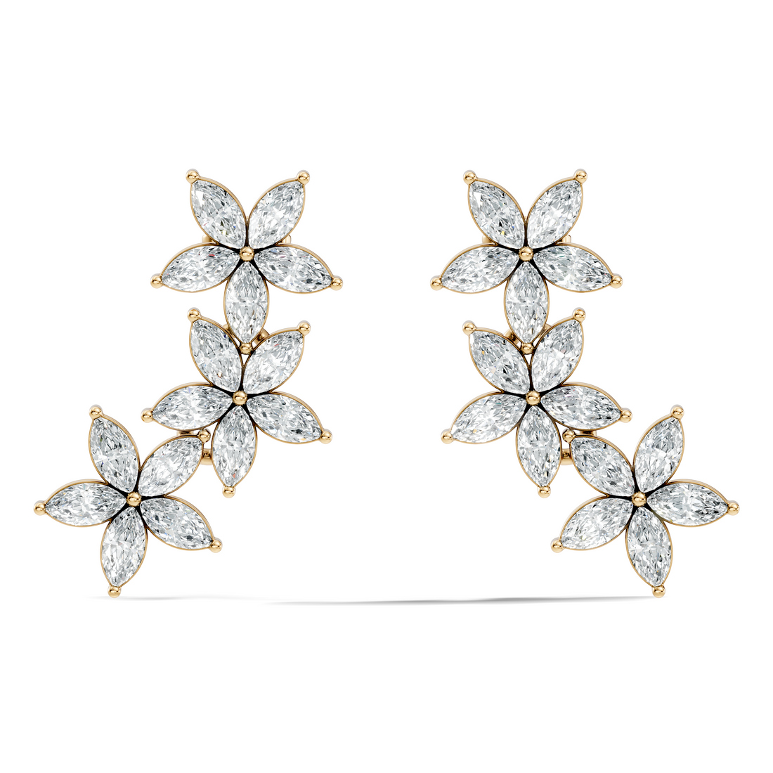 Triple Floral Marquise Diamond Ear Climber Earrings