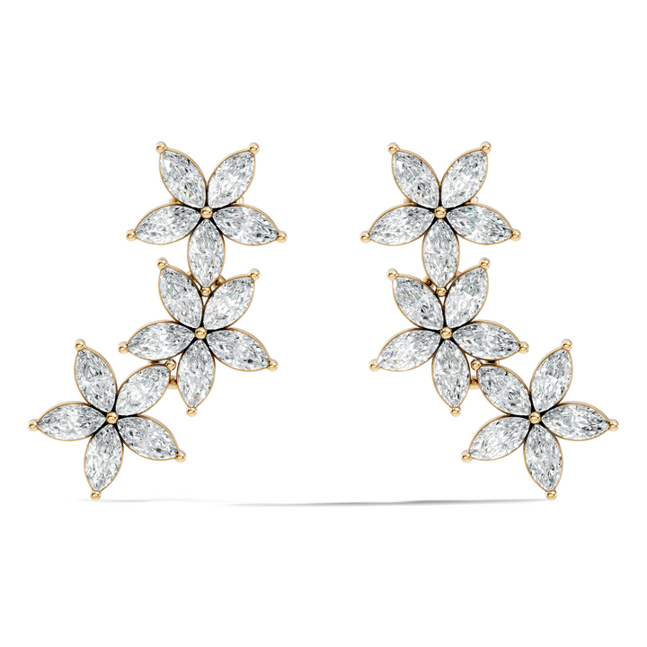 Triple Floral Marquise Diamond Ear Climber Earrings