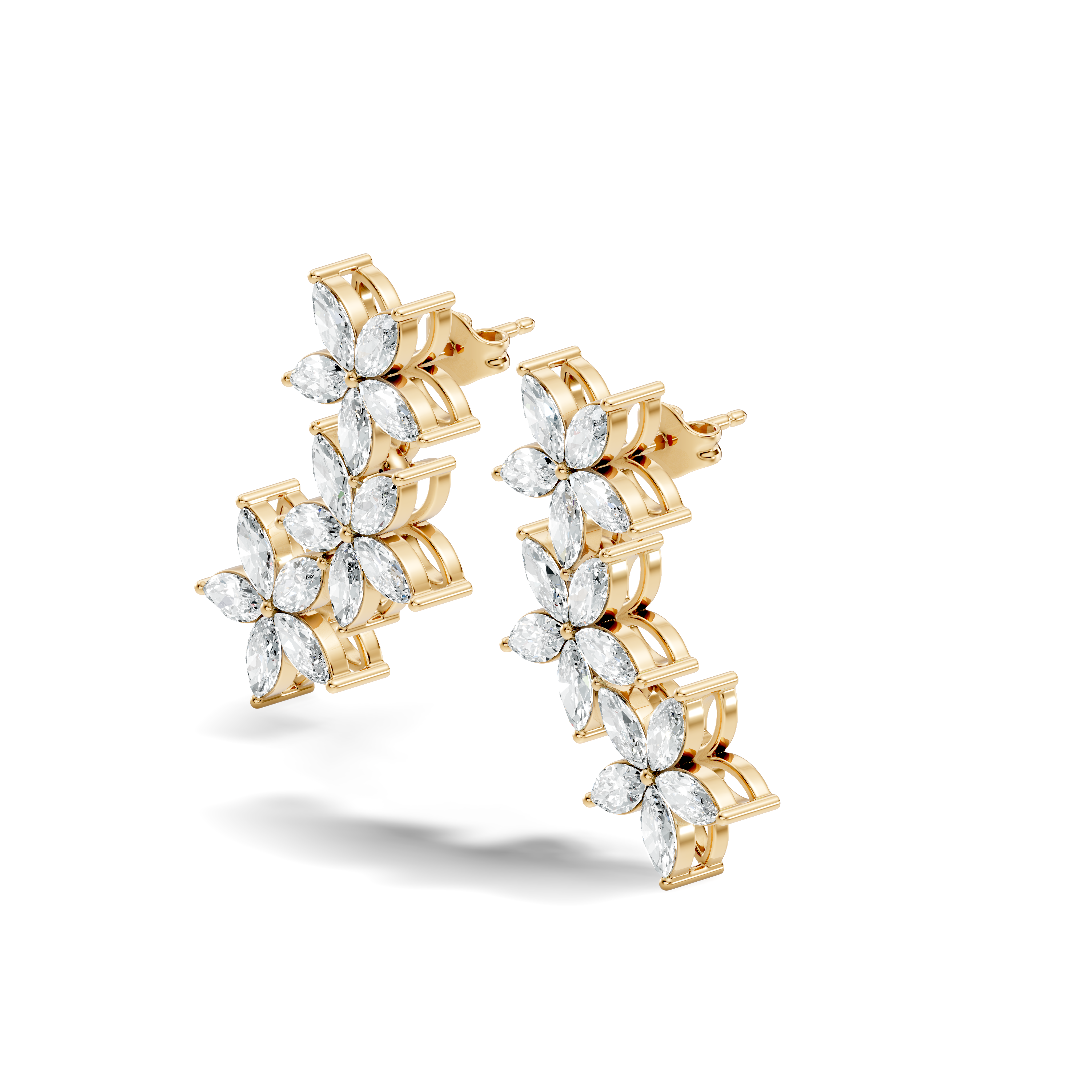 Triple Floral Marquise Diamond Ear Climber Earrings