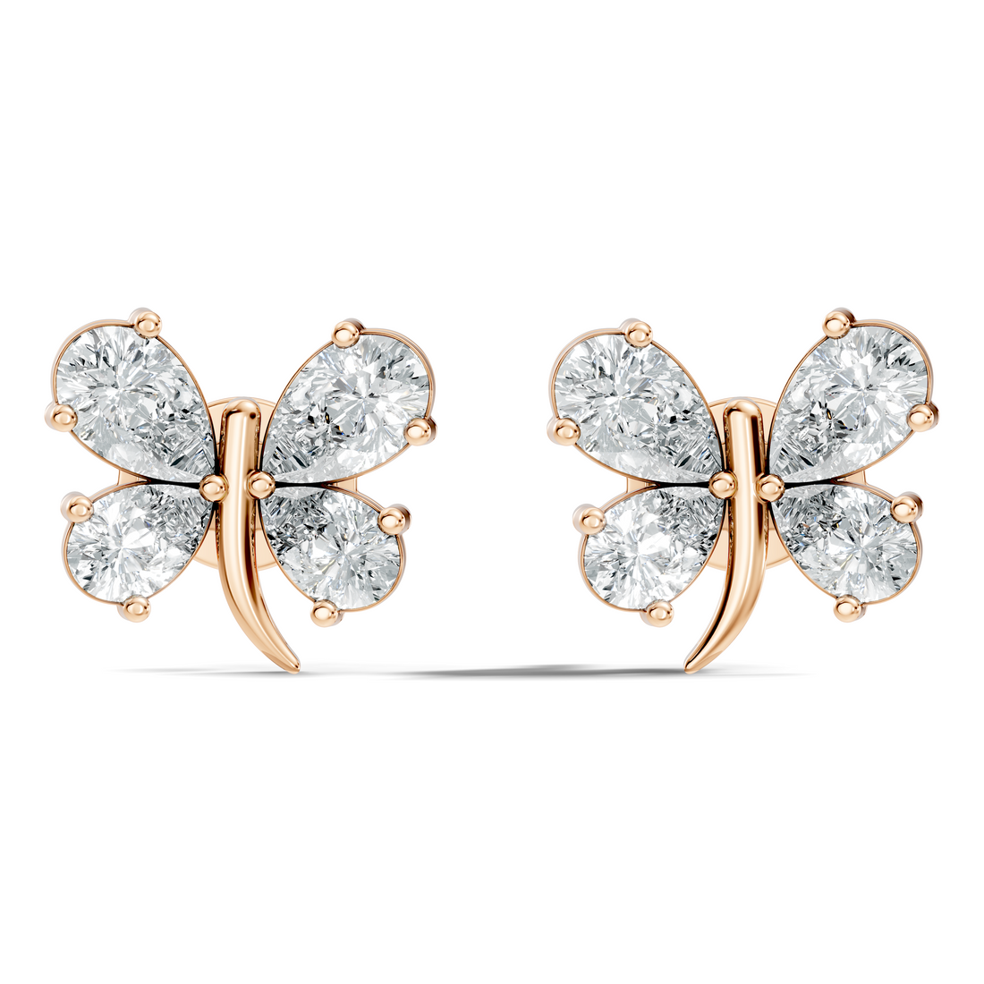 Pear Cut  Butterfly Diamond Stud