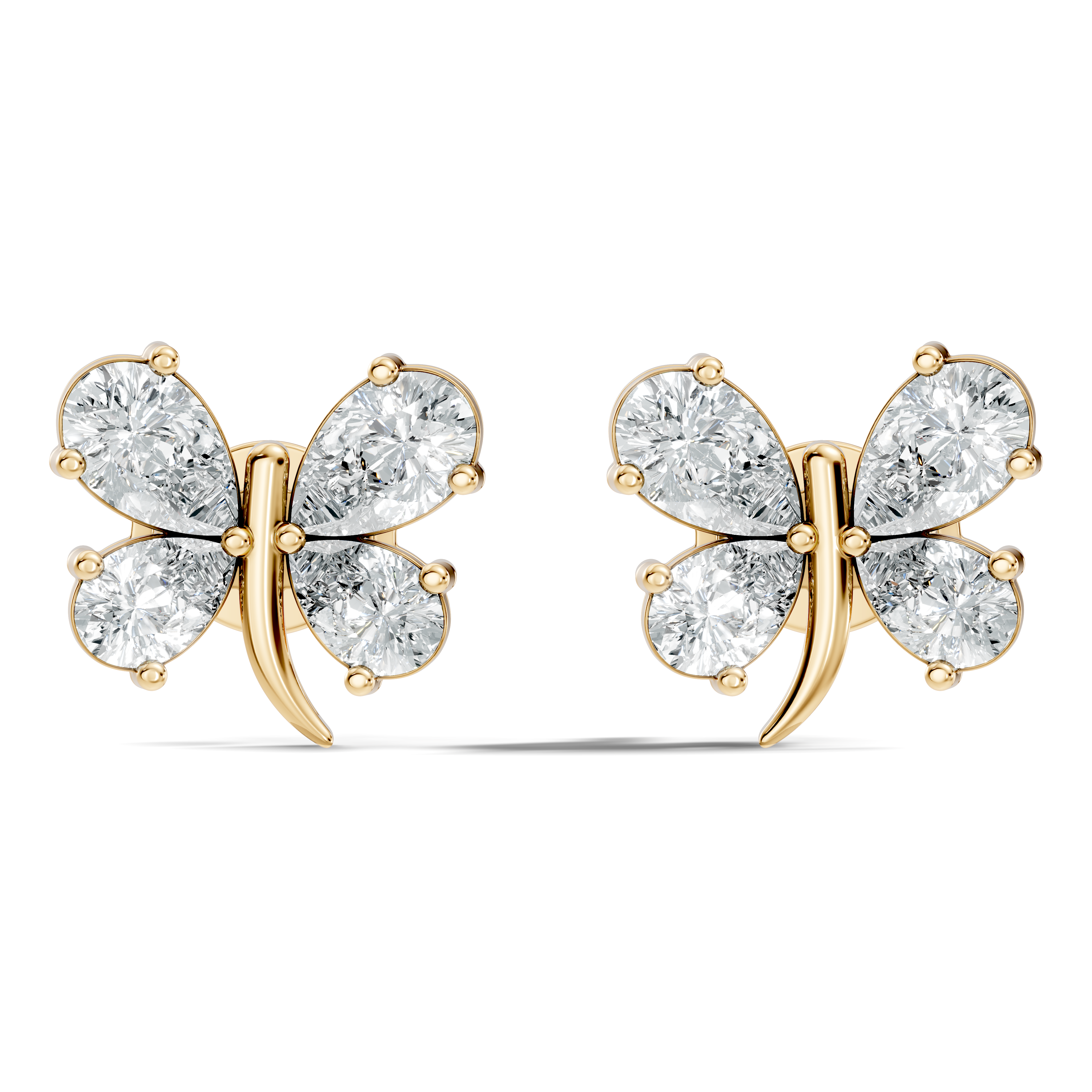 Pear Cut  Butterfly Diamond Stud