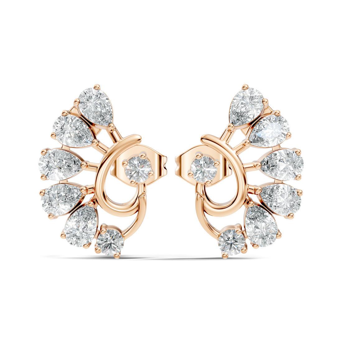 Pear & Round Peacock Fan Arc Diamond Stud
