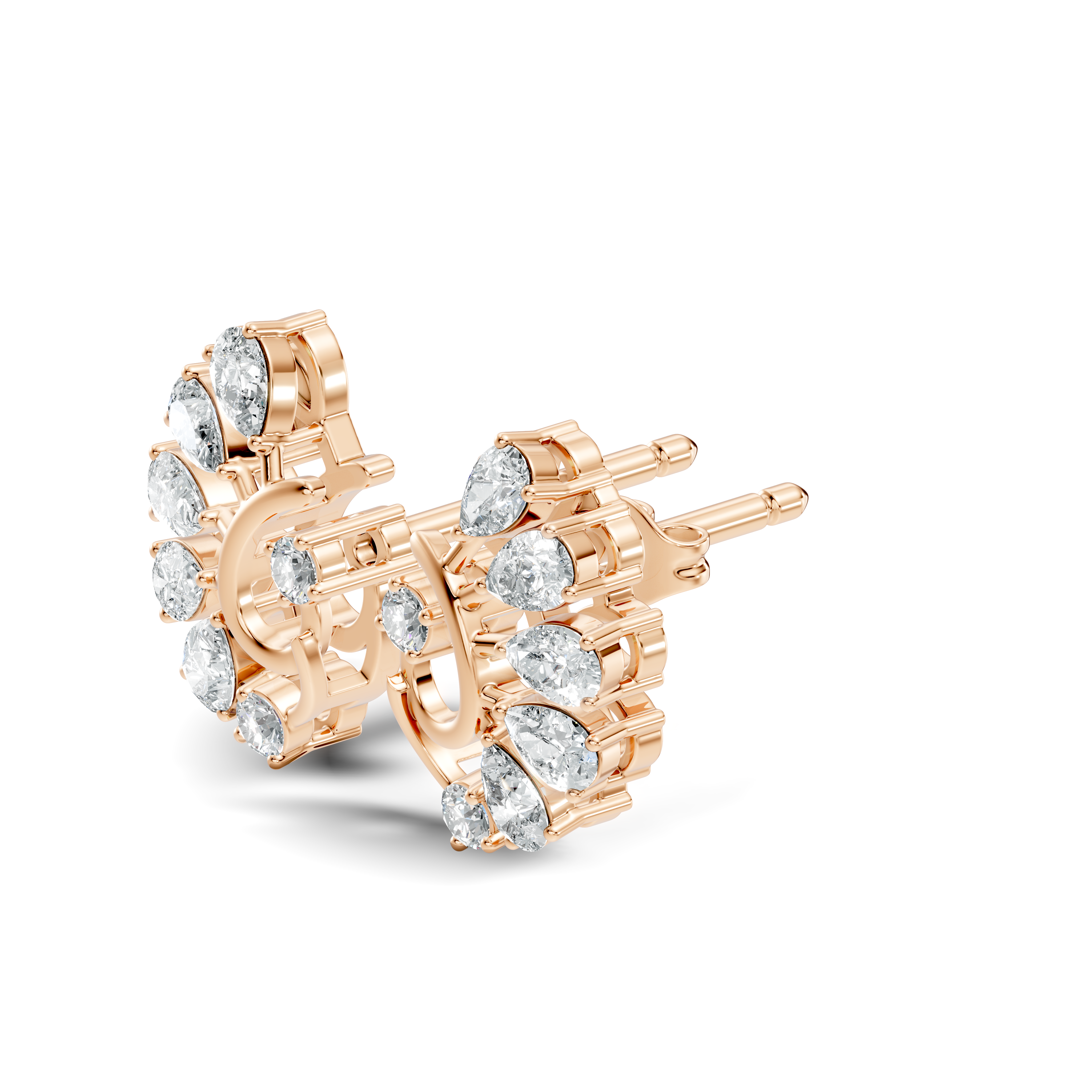 Pear & Round Peacock Fan Arc Diamond Stud