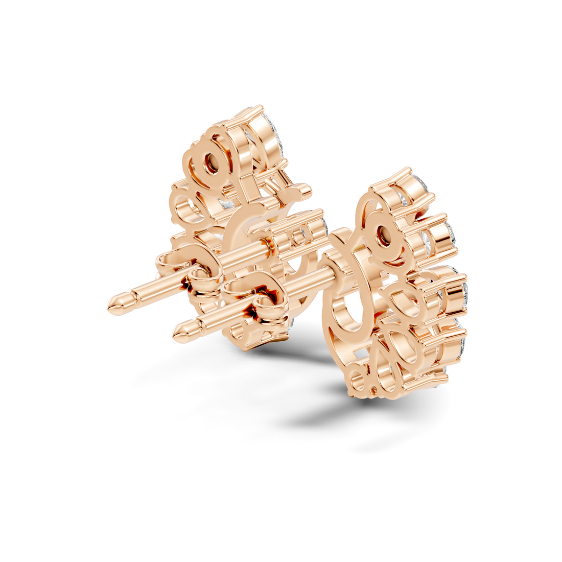 Pear & Round Peacock Fan Arc Diamond Stud