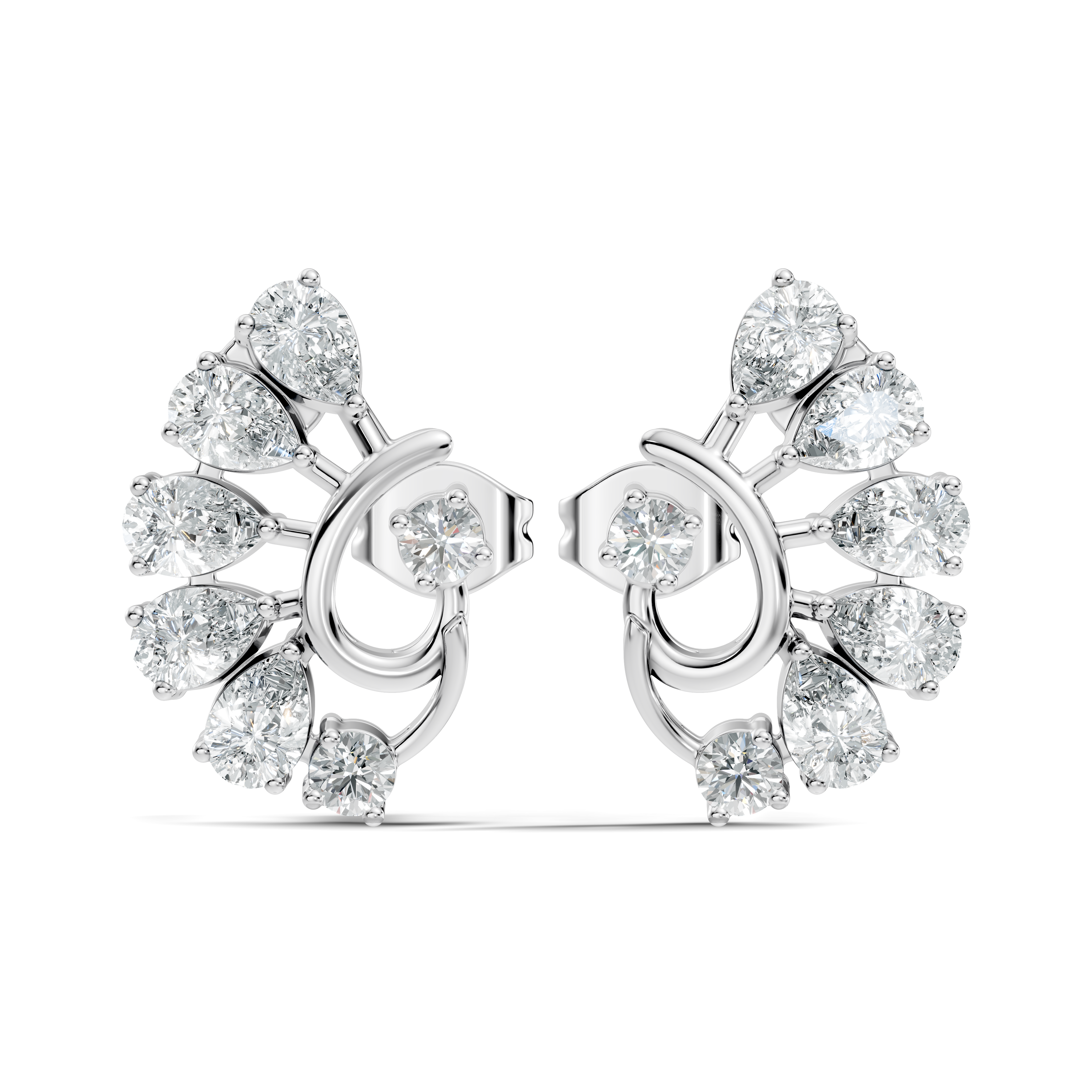 Pear & Round Peacock Fan Arc Diamond Stud