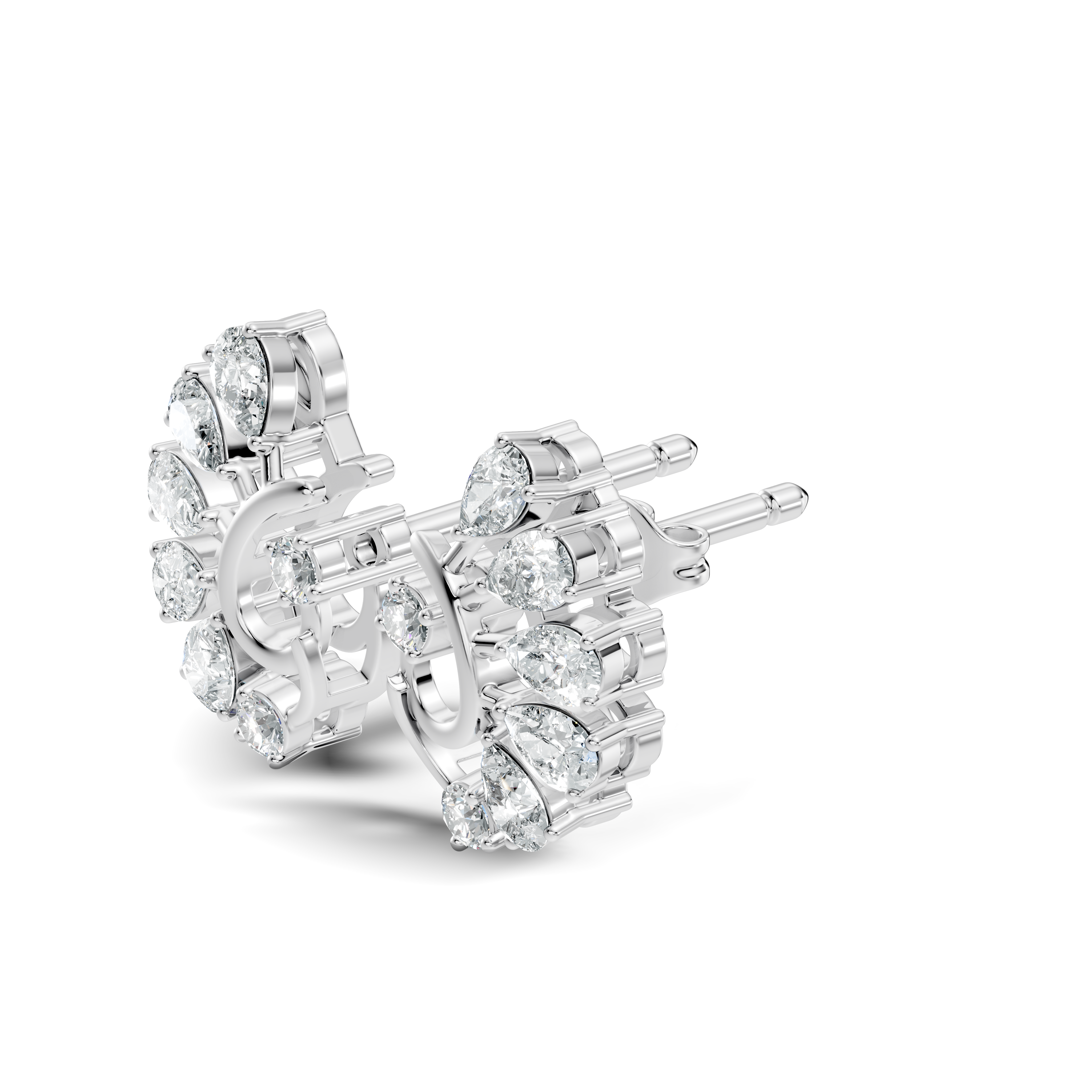 Pear & Round Peacock Fan Arc Diamond Stud