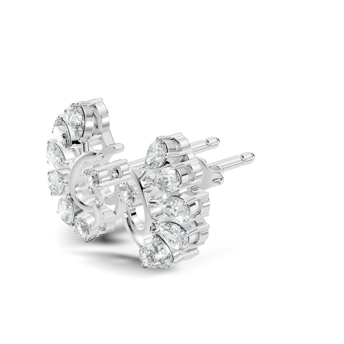 Pear & Round Peacock Fan Arc Diamond Stud