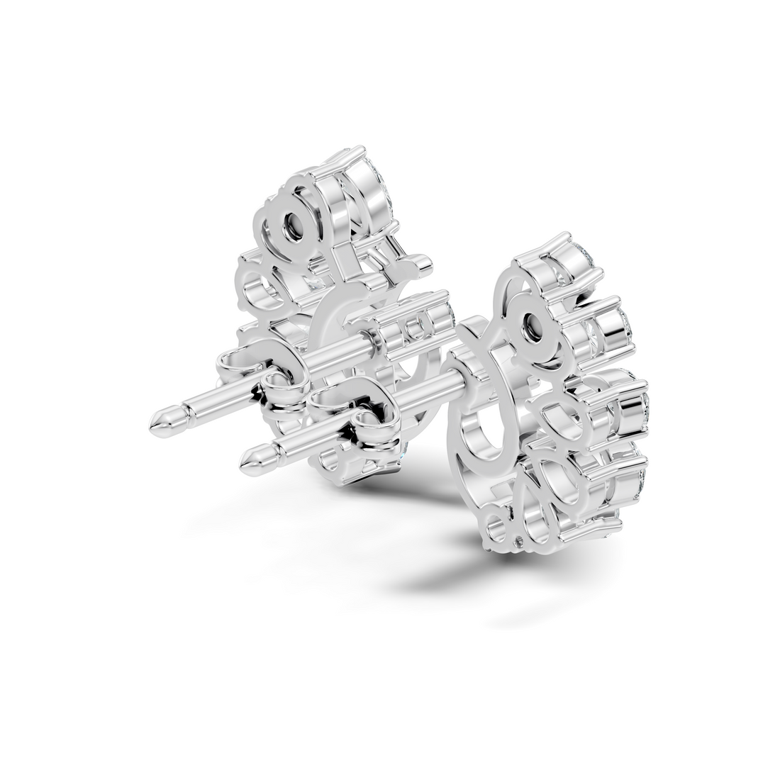 Pear & Round Peacock Fan Arc Diamond Stud