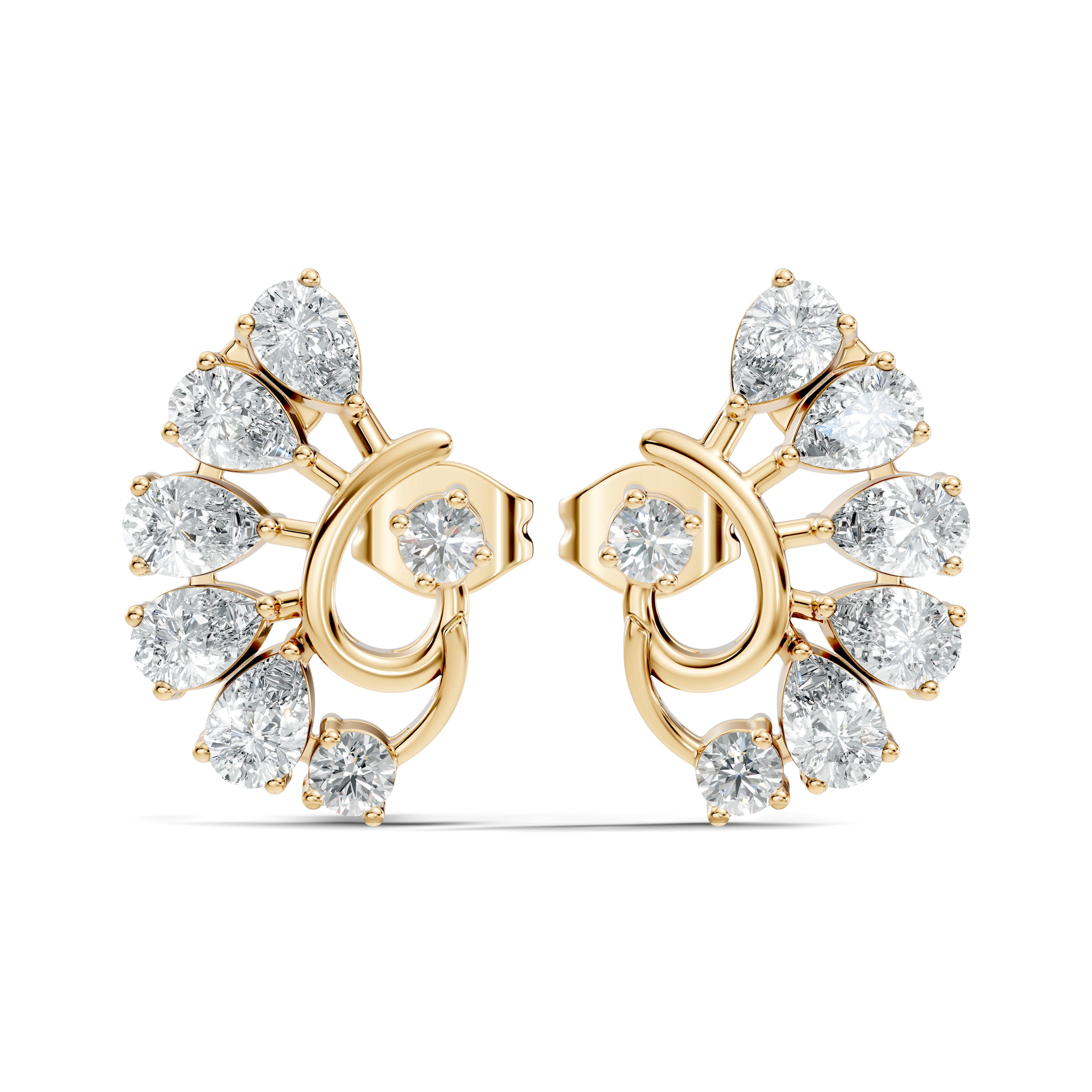 Pear & Round Peacock Fan Arc Diamond Stud