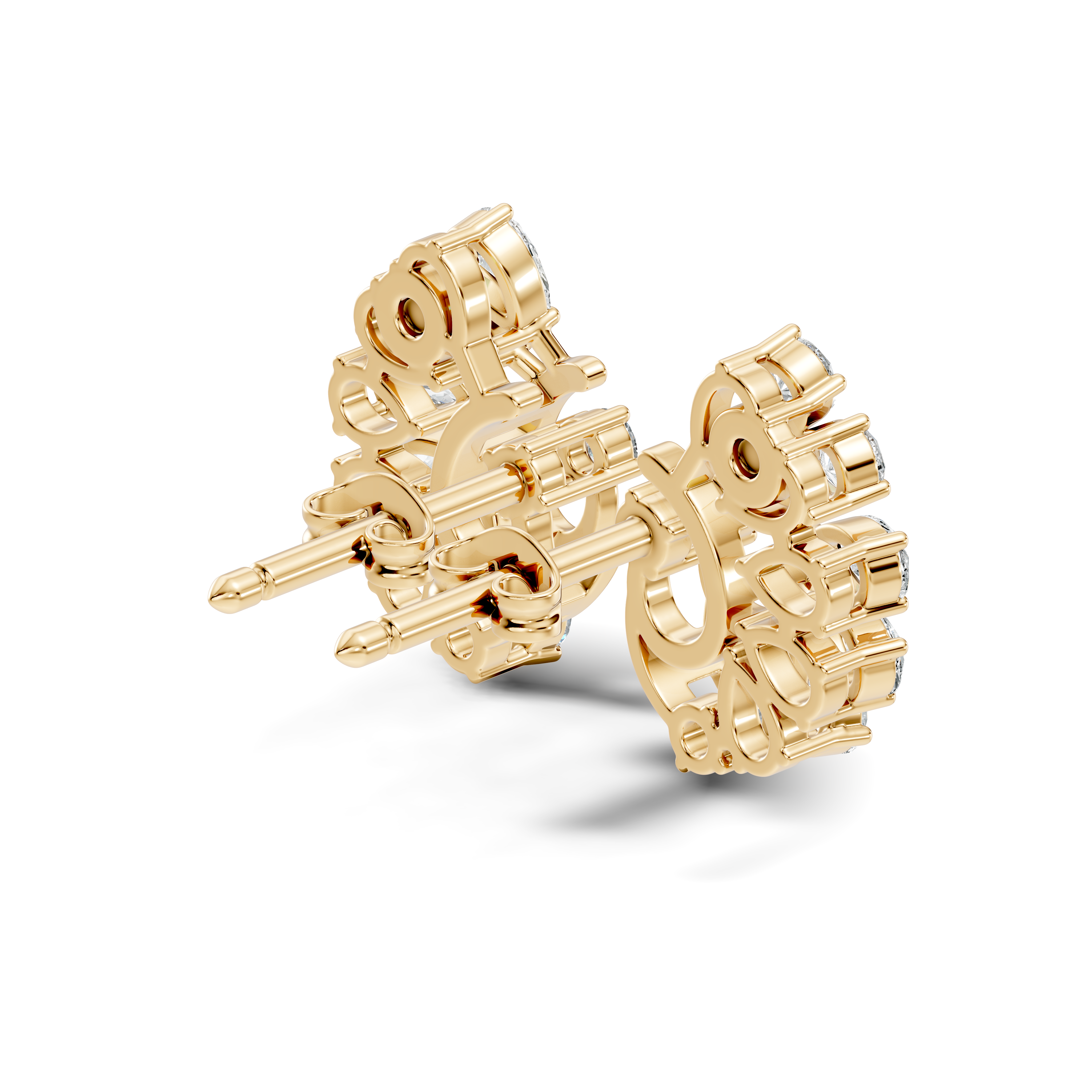 Pear & Round Peacock Fan Arc Diamond Stud
