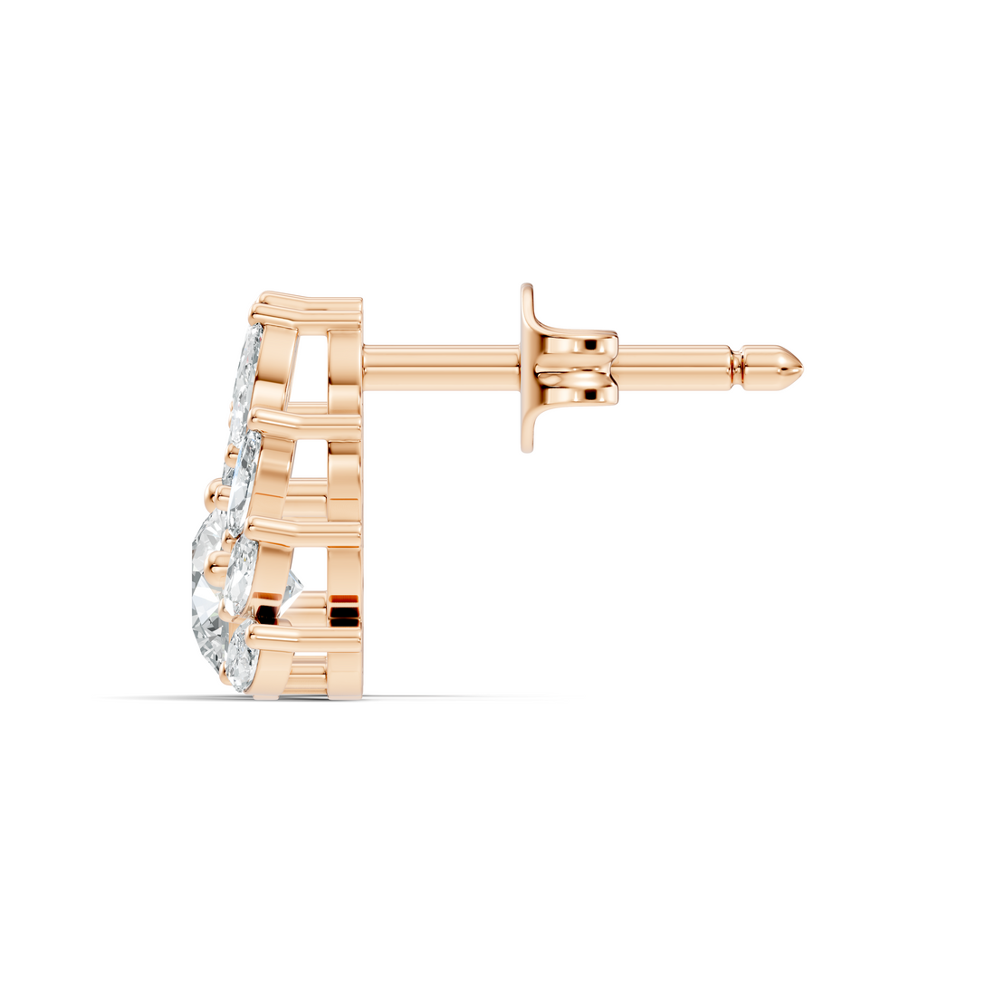 Round & Marquise Curved Leaf Vine Diamond Stud