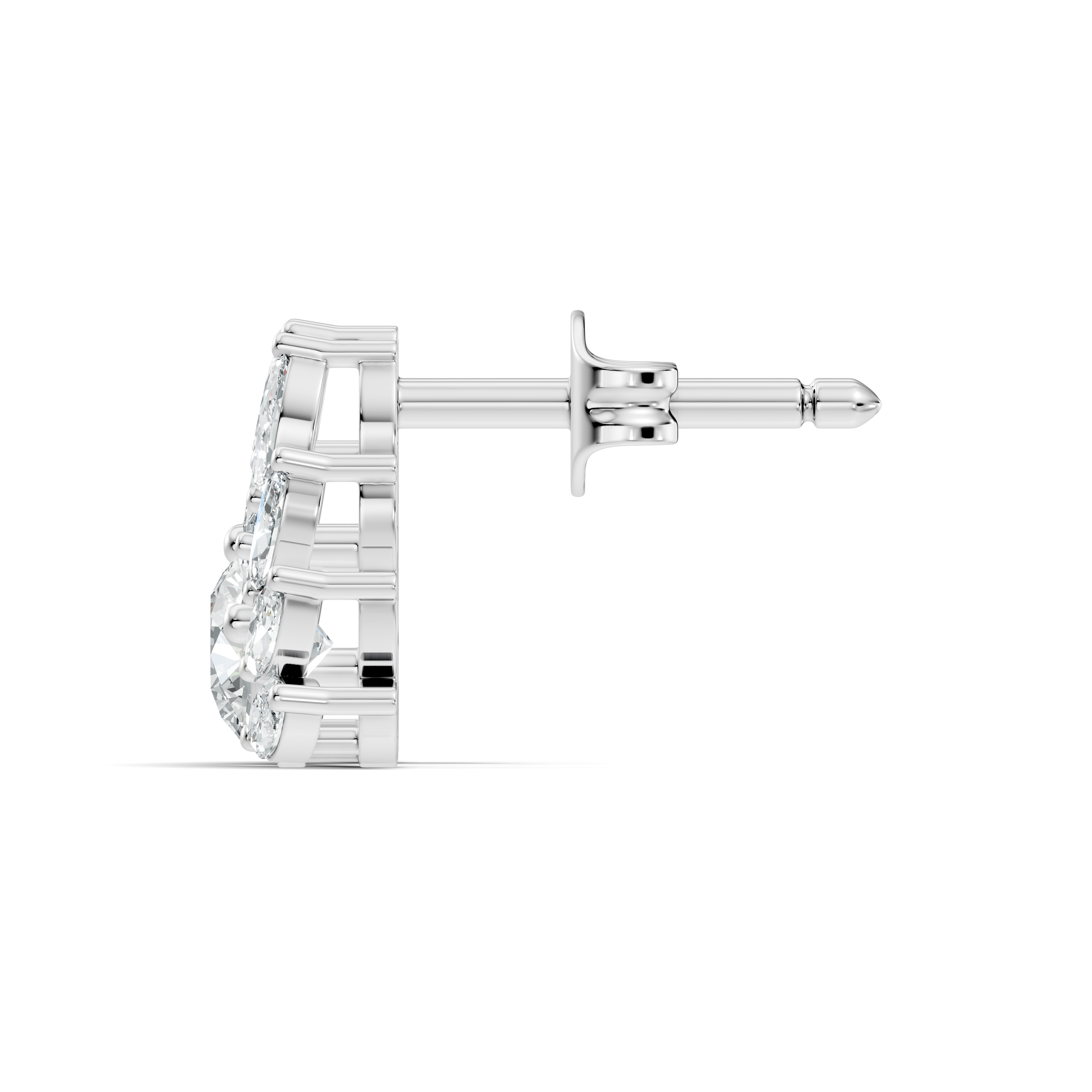 Round & Marquise Curved Leaf Vine Diamond Stud