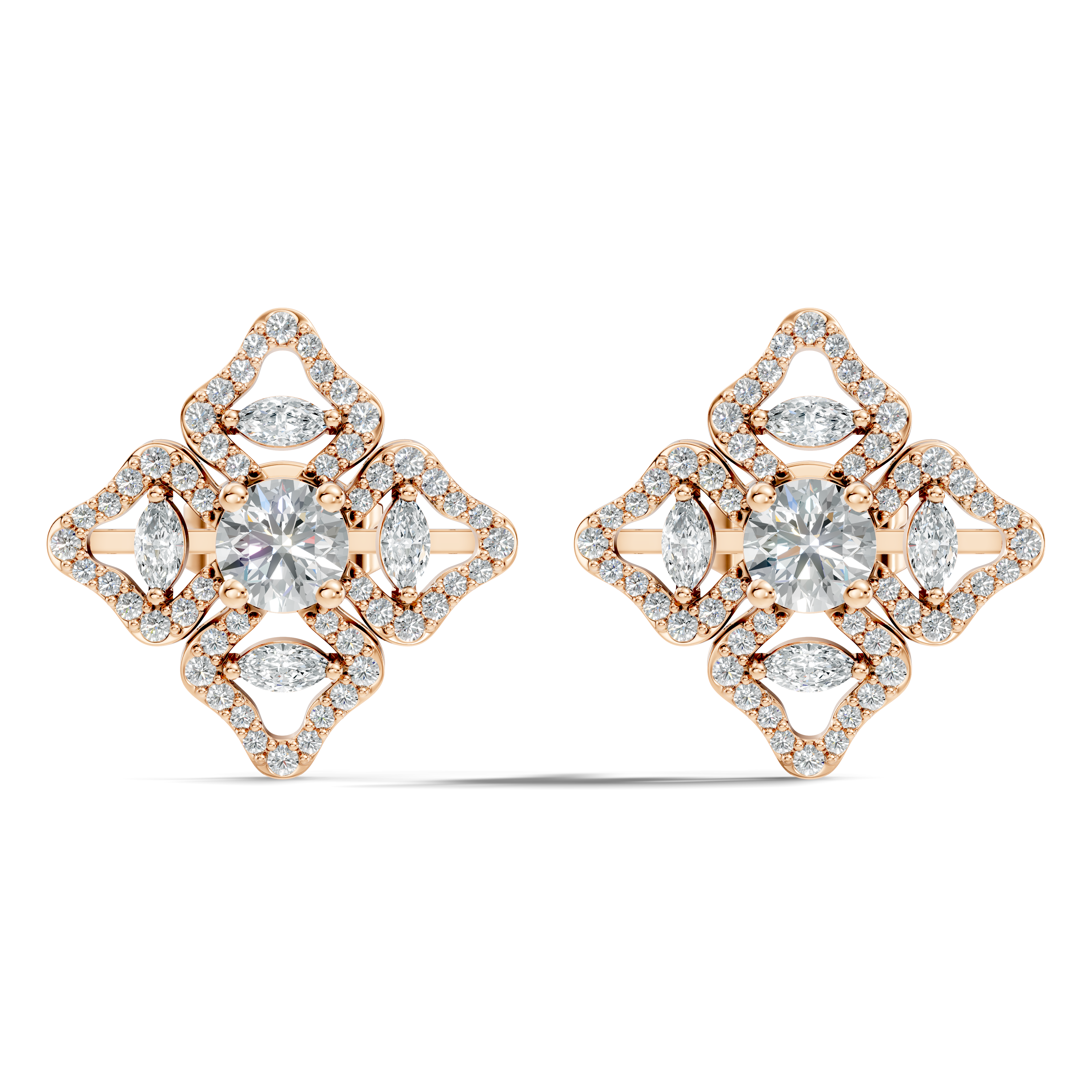 Openwork Quatrefoil Pave & Marquise Diamond Stud