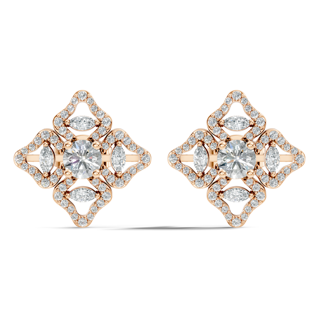 Openwork Quatrefoil Pave & Marquise Diamond Stud