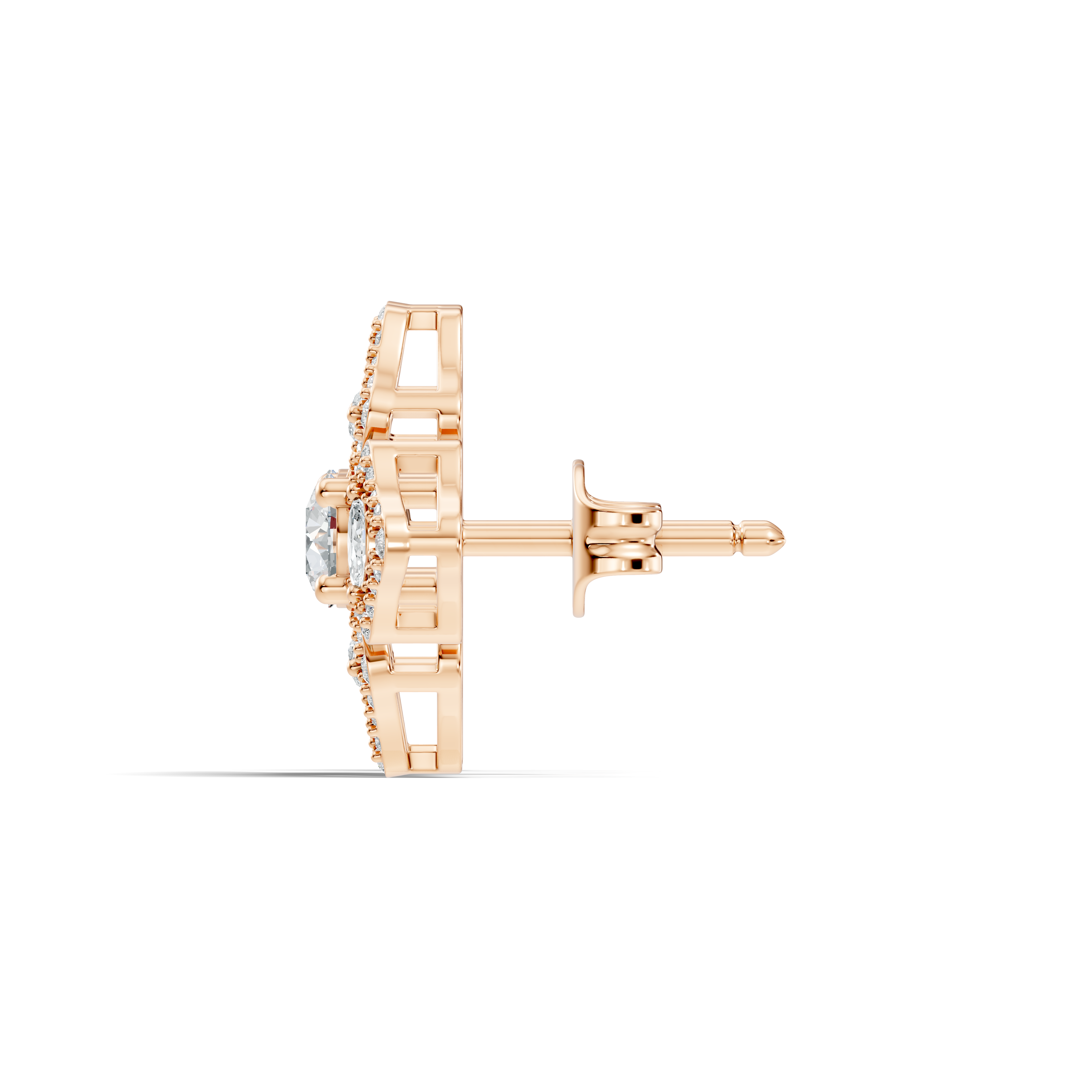 Openwork Quatrefoil Pave & Marquise Diamond Stud