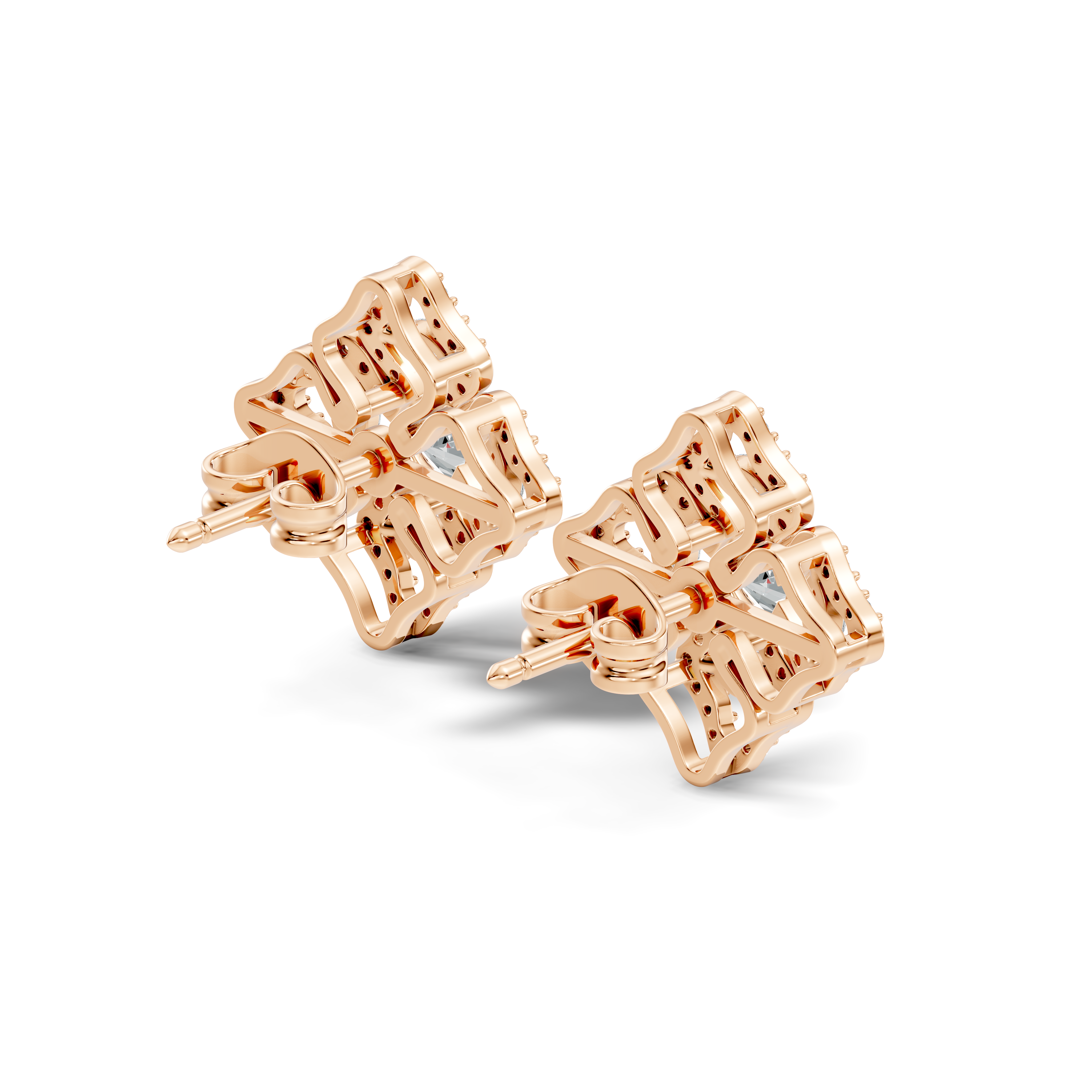 Openwork Quatrefoil Pave & Marquise Diamond Stud