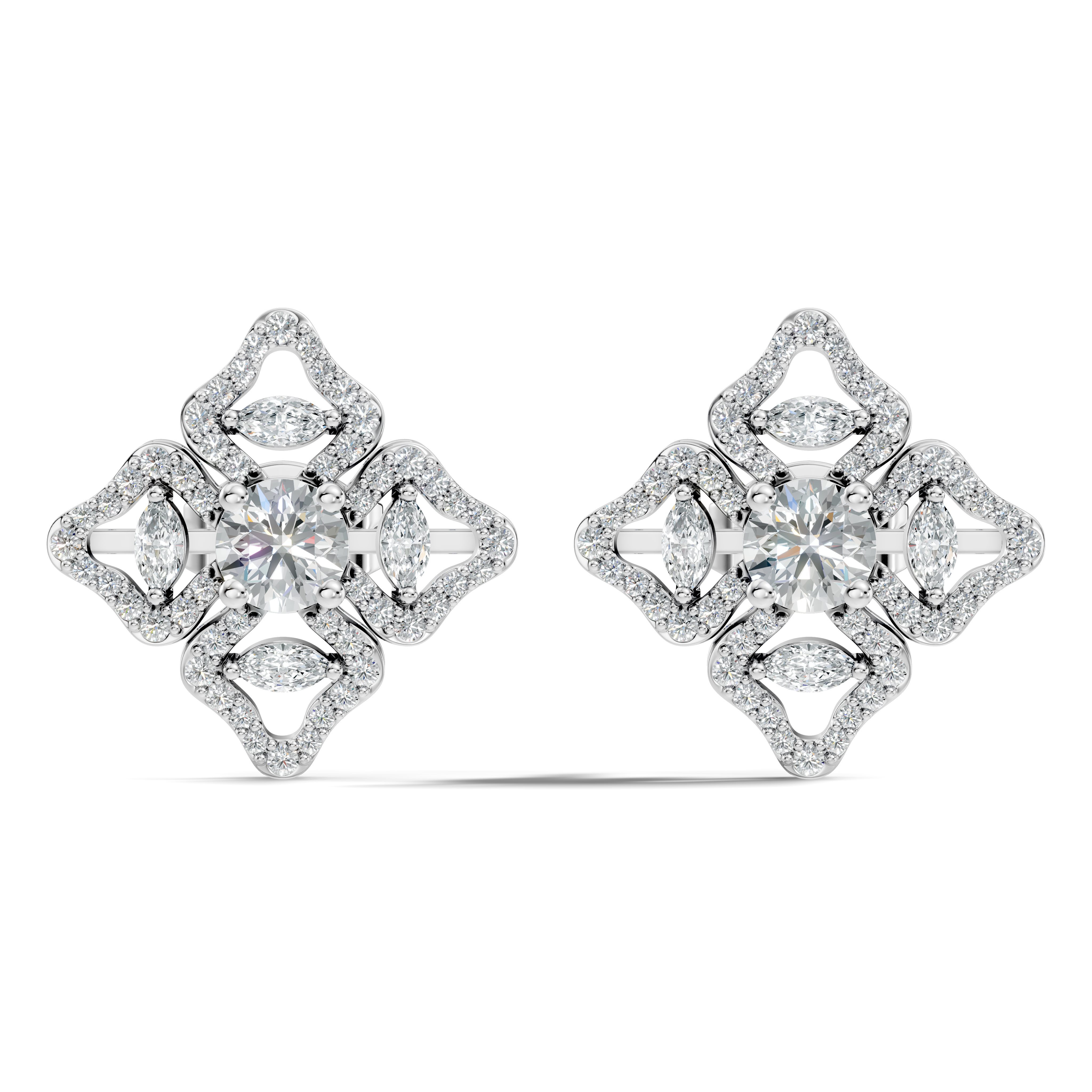 Openwork Quatrefoil Pave & Marquise Diamond Stud
