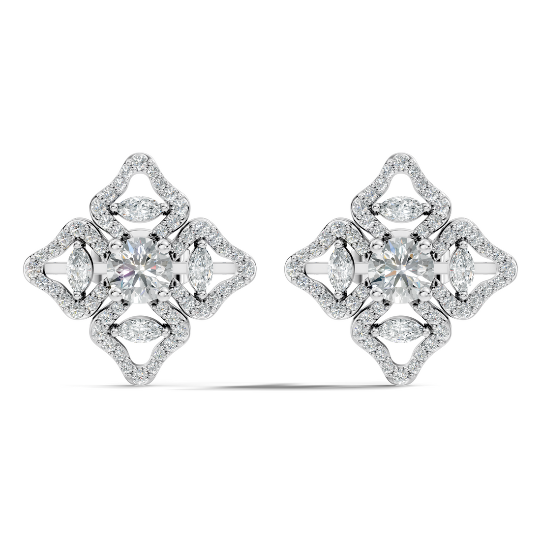 Openwork Quatrefoil Pave & Marquise Diamond Stud