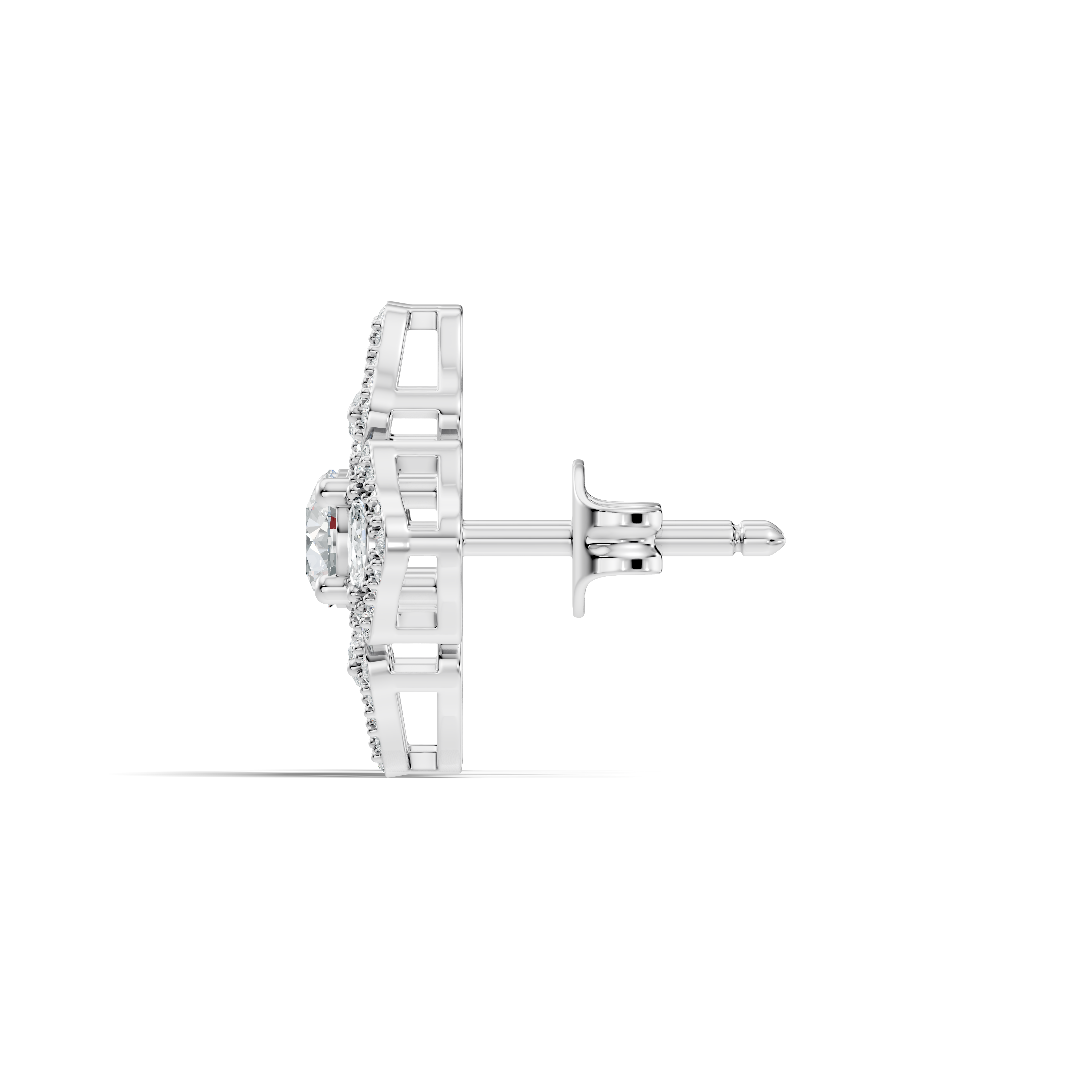 Openwork Quatrefoil Pave & Marquise Diamond Stud